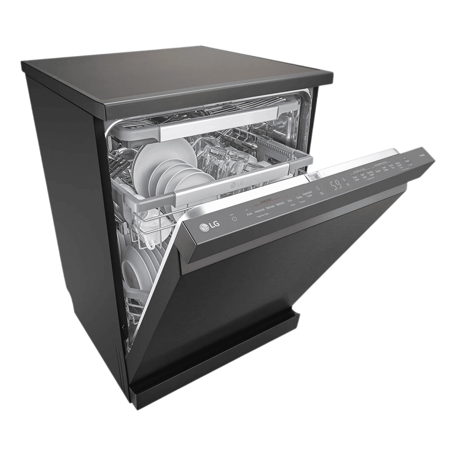 LG 15 Place Settings Free Standing Smart Dishwasher with Top Control Panel (No Pre-rinse Required, Matte Black)_8