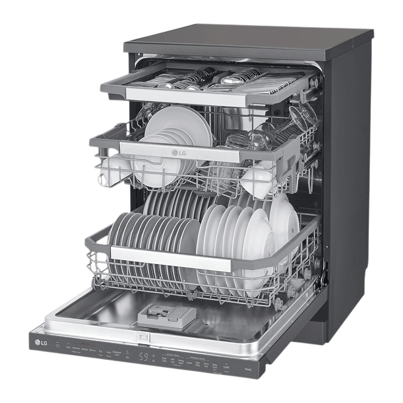 LG 15 Place Settings Free Standing Smart Dishwasher with Top Control Panel (No Pre-rinse Required, Matte Black)_3