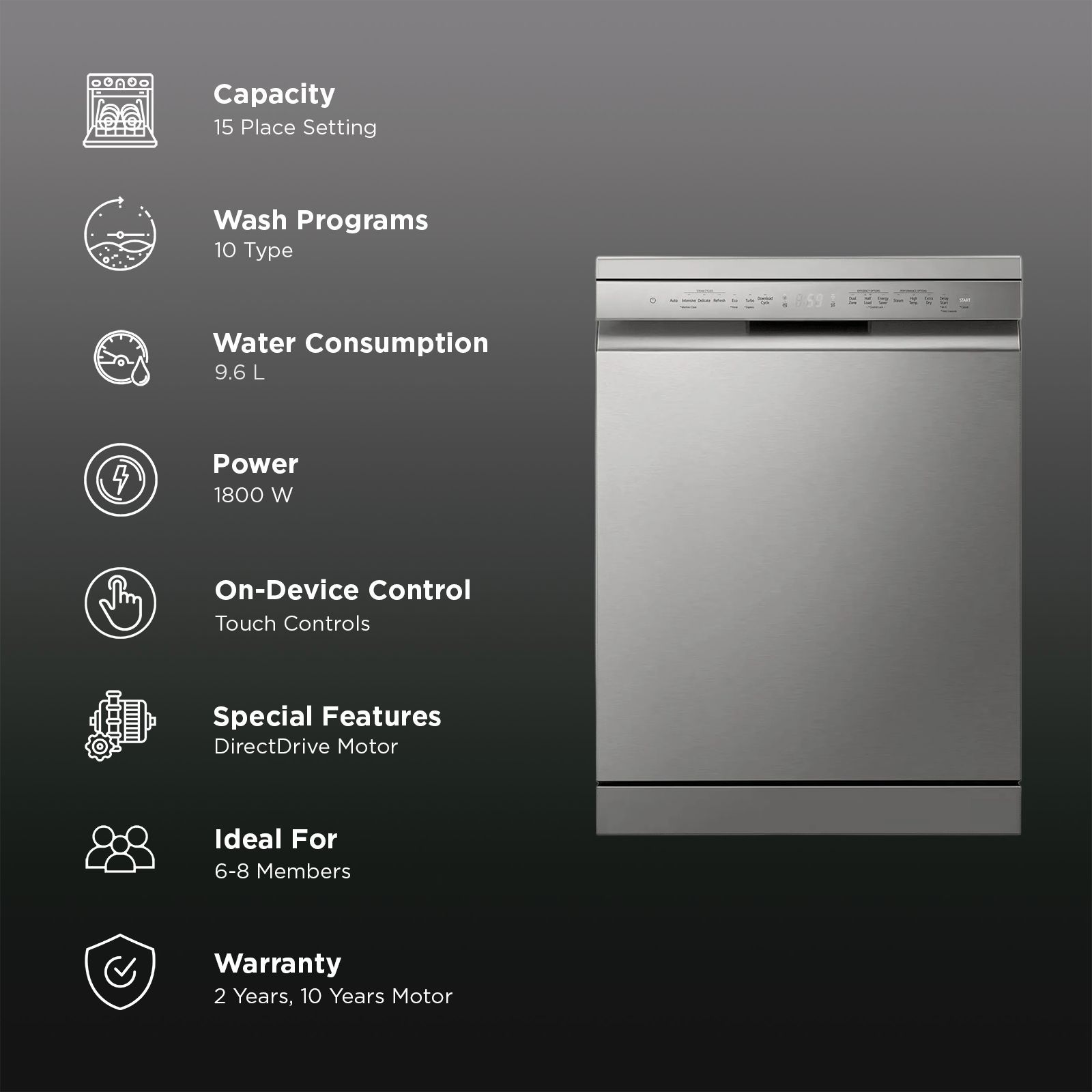 LG 15 Place Settings Free Standing Smart Dishwasher with Front Control Panel (No Pre-rinse Required, Prime Silver)_3