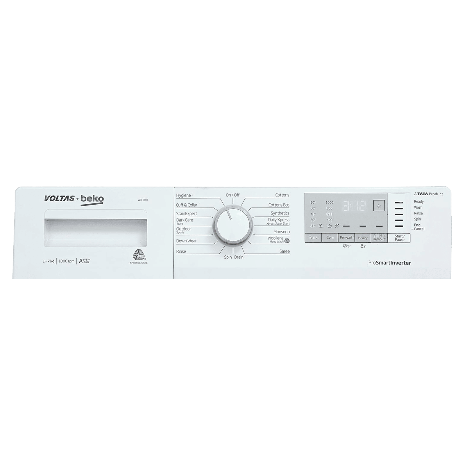 Voltas Beko 7 kg Inverter Fully Automatic Front Load Washing Machine (WFL70W, In-Built Heater, White)_2