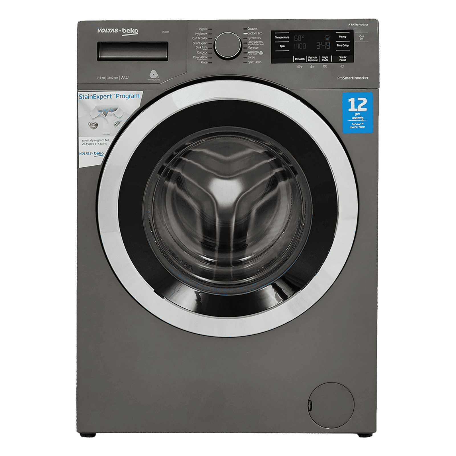Voltas Beko 8 kg Inverter Fully Automatic Front Load Washing Machine (WFL80M, In-Built Heater, Manhattan Grey) Voltas Beko 8 kg Inverter Fully Automatic Front Load Washing Machine (WFL80M, In-Built Heater, Manhattan Grey)_1