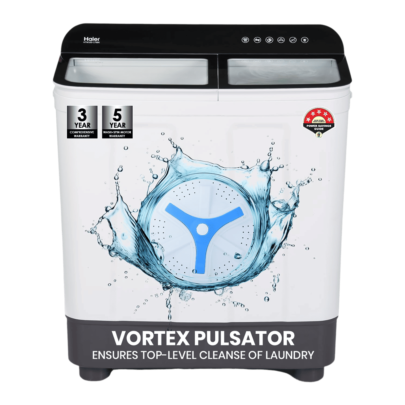 Haier 10 kg 5 Star Semi Automatic Washing Machine with 4D Magic Filter (HTW100-178BK, Black)_1