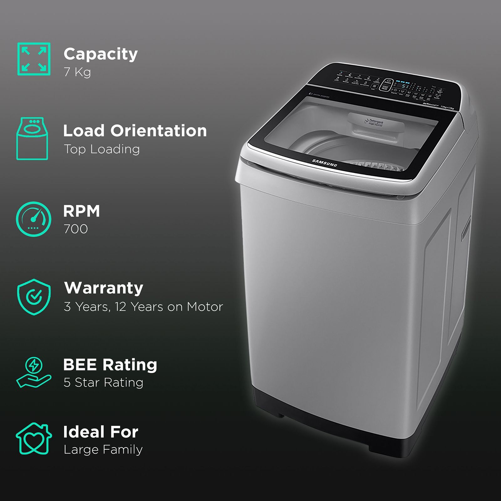 SAMSUNG 7 kg 5 Star Inverter Fully Automatic Top Load Washing Machine (WA70N4261SS/TL, Magic Filter, Imperial Silver)_2