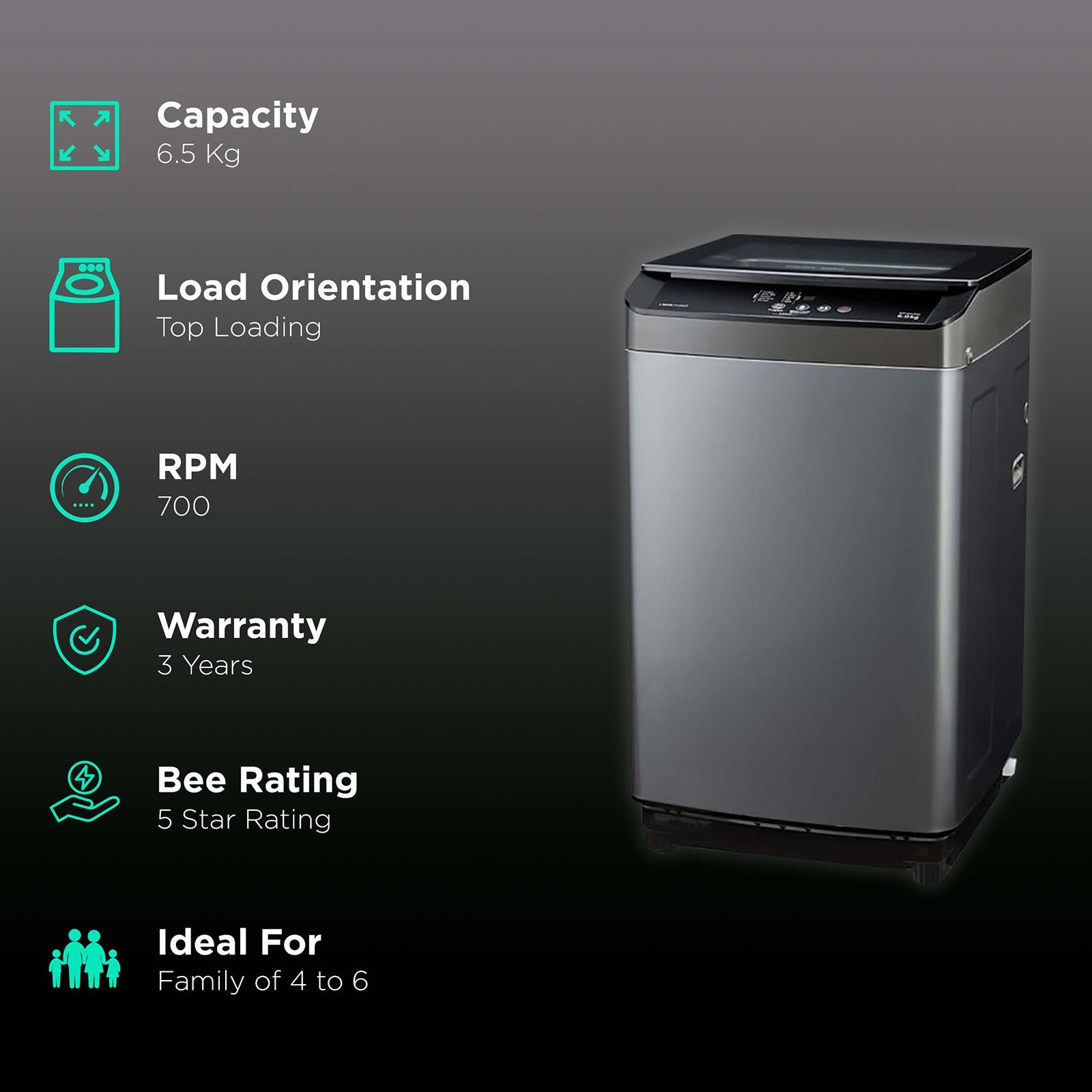 VOLTAS beko 6.5 kg 5 Star Fully Automatic Top Load Washing Machine (WTL65UPGC, Lint Filter, Grey)_2