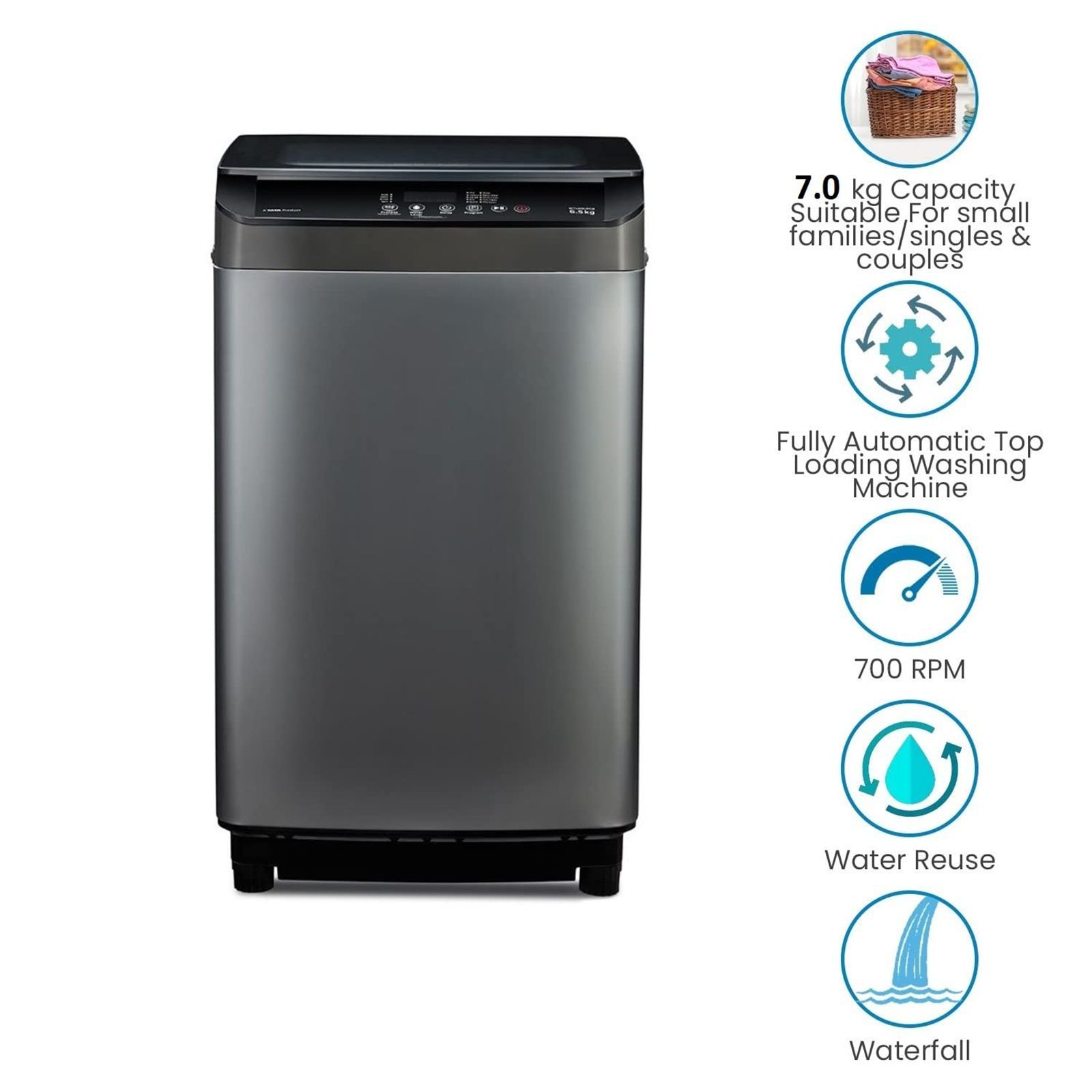 Voltas Beko 7 kg 5 Star Fully Automatic Top Load Washing Machine (WTL70UPGB, Lint Filter, Grey)_8