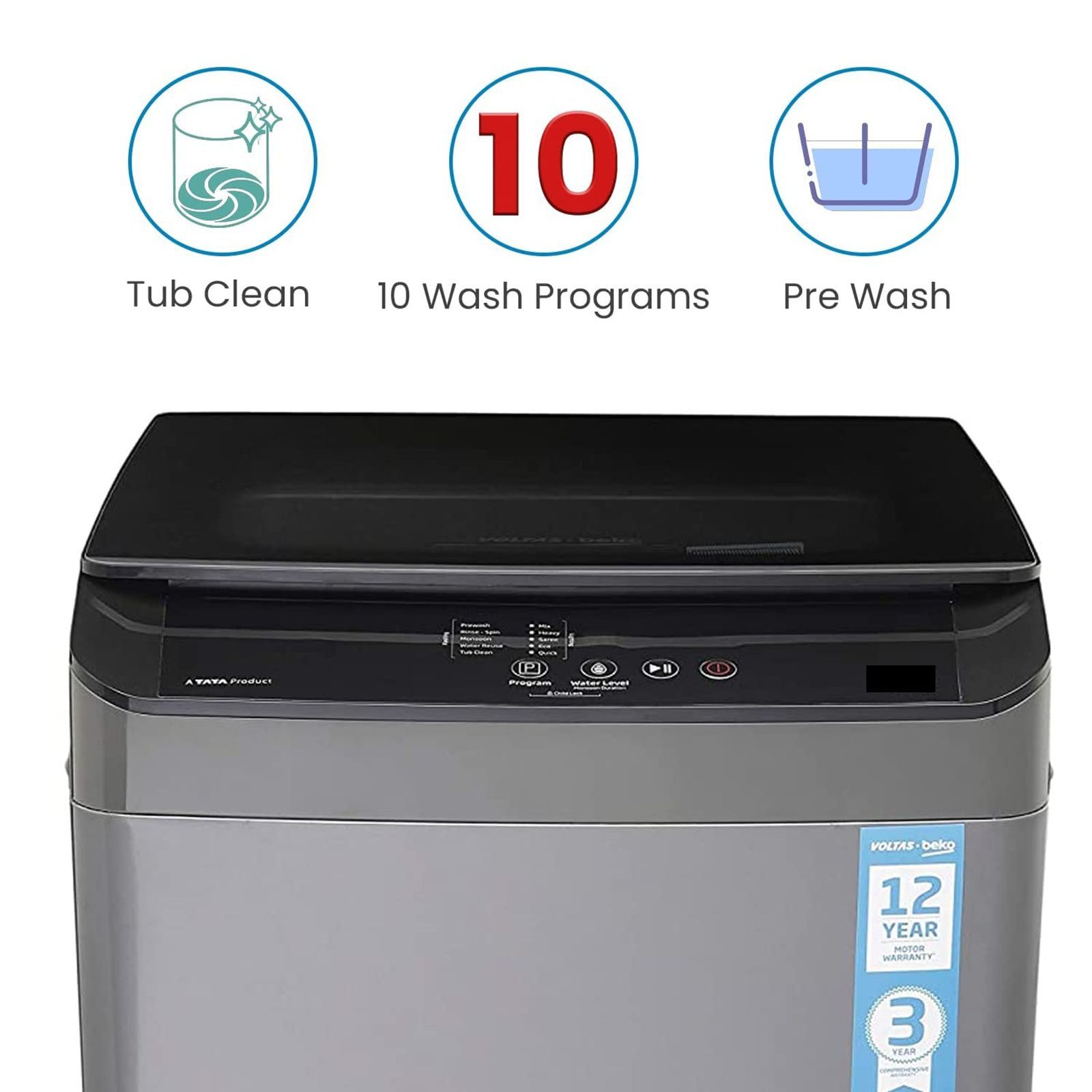 Voltas Beko 7 kg 5 Star Fully Automatic Top Load Washing Machine (WTL70UPGB, Lint Filter, Grey)_9