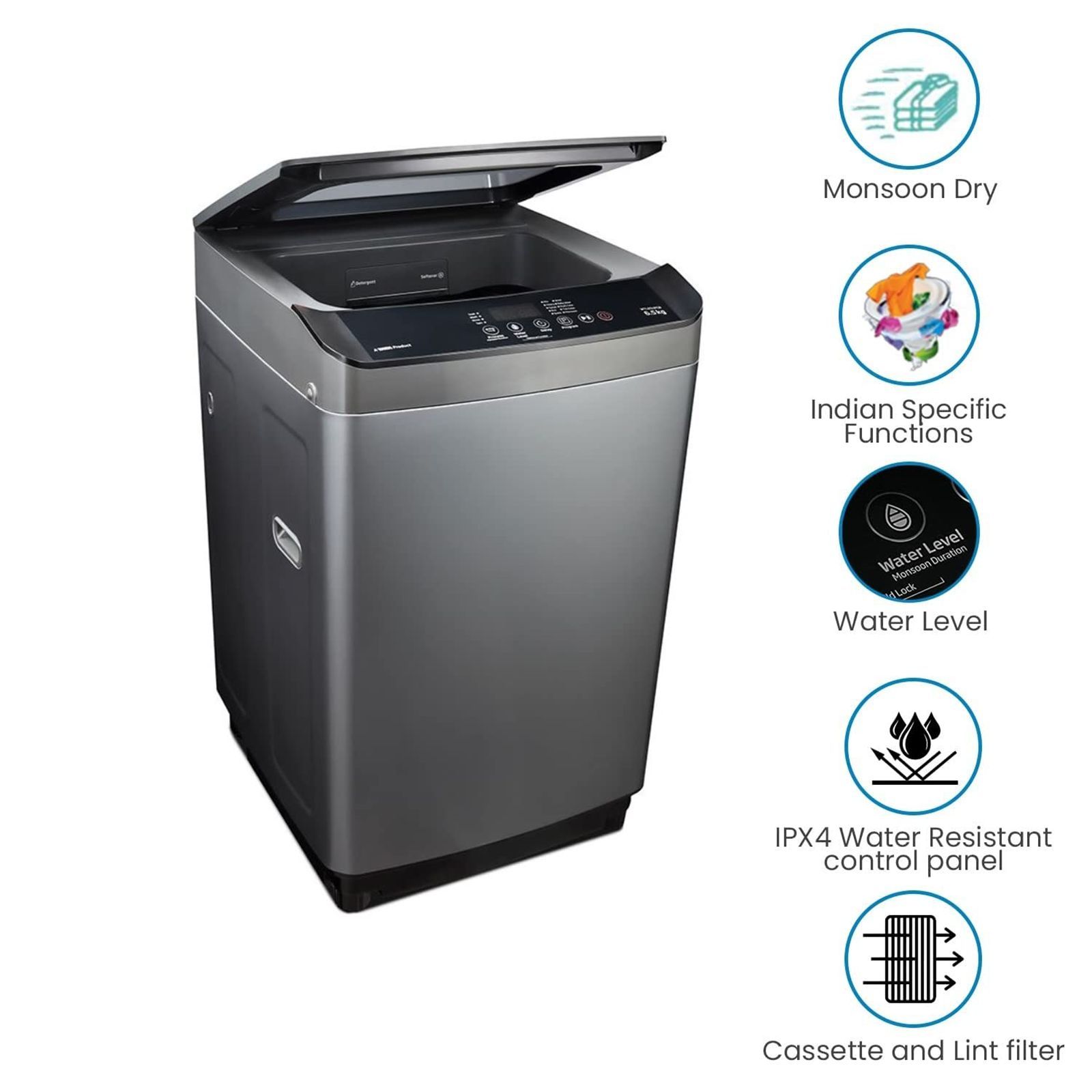 Voltas Beko 7 kg 5 Star Fully Automatic Top Load Washing Machine (WTL70UPGB, Lint Filter, Grey)_10