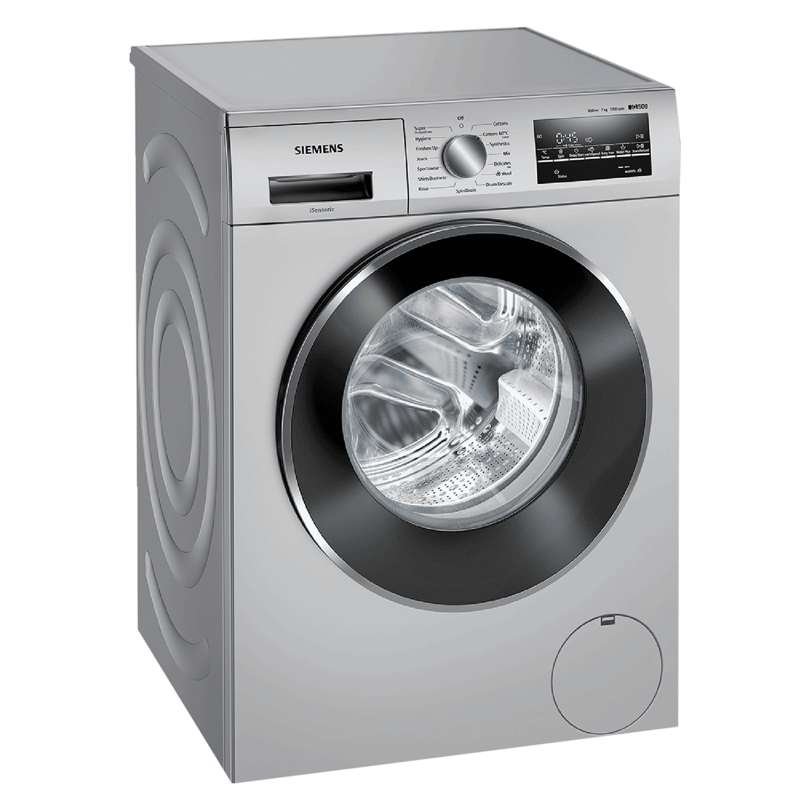 SIEMENS 7 kg 5 Star Inverter Fully Automatic Front Load Washing Machine (iQ300, WM12J46SIN, Wave Drum, Platinum Silver)_1