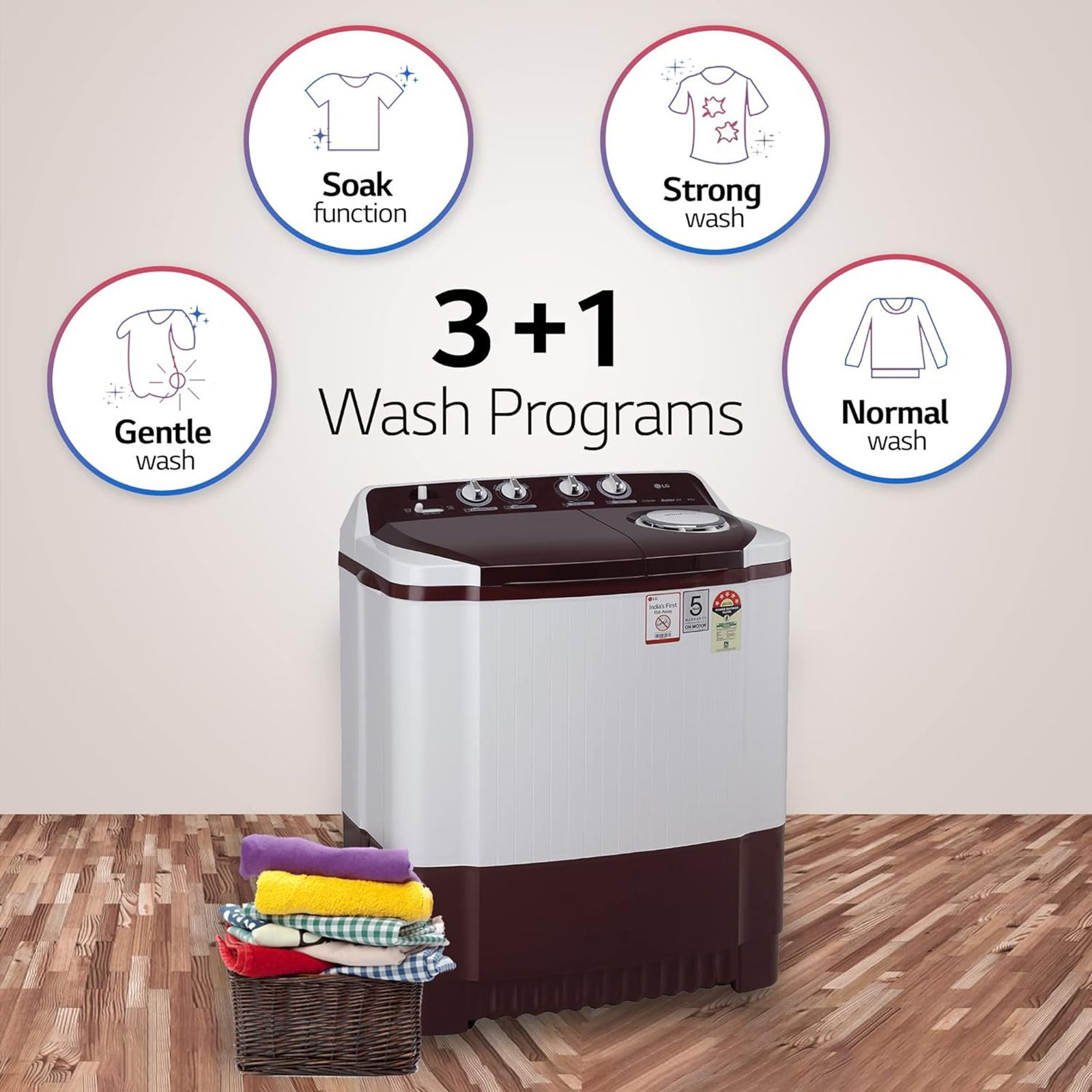 LG 8 kg 5 Star Semi Automatic Washing Machine with Lint Filter (P8030SRAZ.ABGQEIL, Burgundy)_17