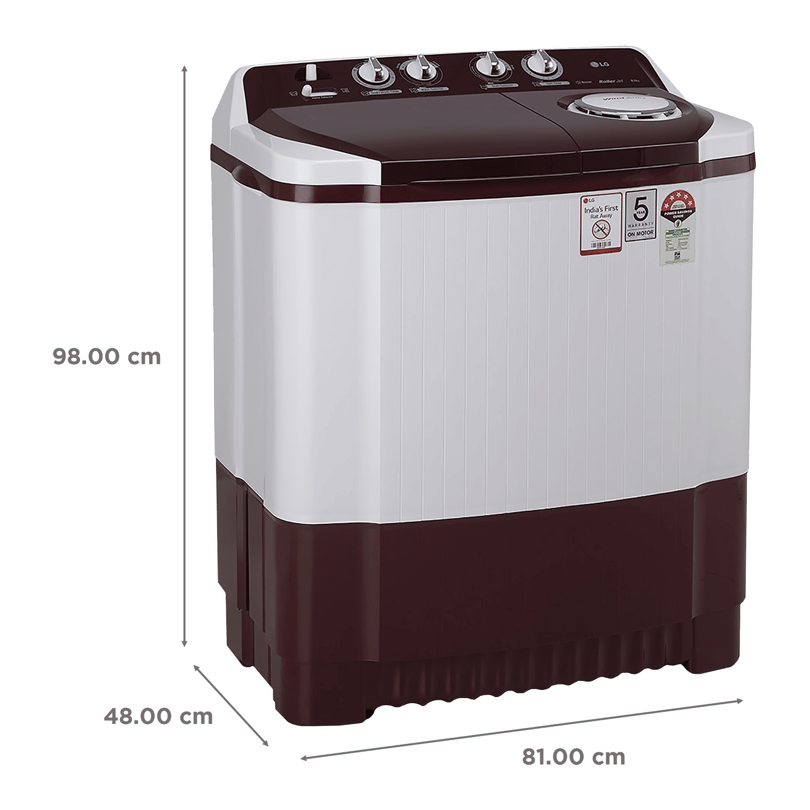 LG 8 kg 5 Star Semi Automatic Washing Machine with Lint Filter (P8030SRAZ.ABGQEIL, Burgundy)_3