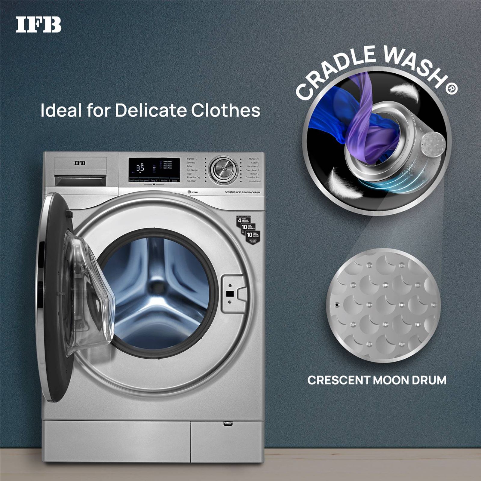 IFB 8 kg 5 Star Fully Automatic Front Load Washing Machine (Senator WSS STEAM, Steam Wash Technology, Silver)_13