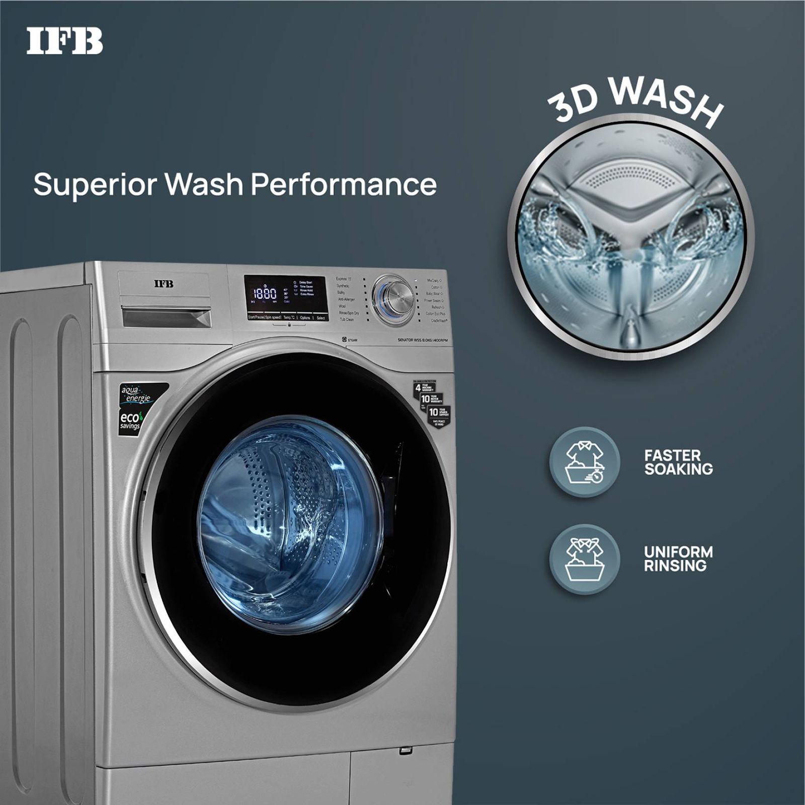 IFB 8 kg 5 Star Fully Automatic Front Load Washing Machine (Senator WSS STEAM, Steam Wash Technology, Silver)_14