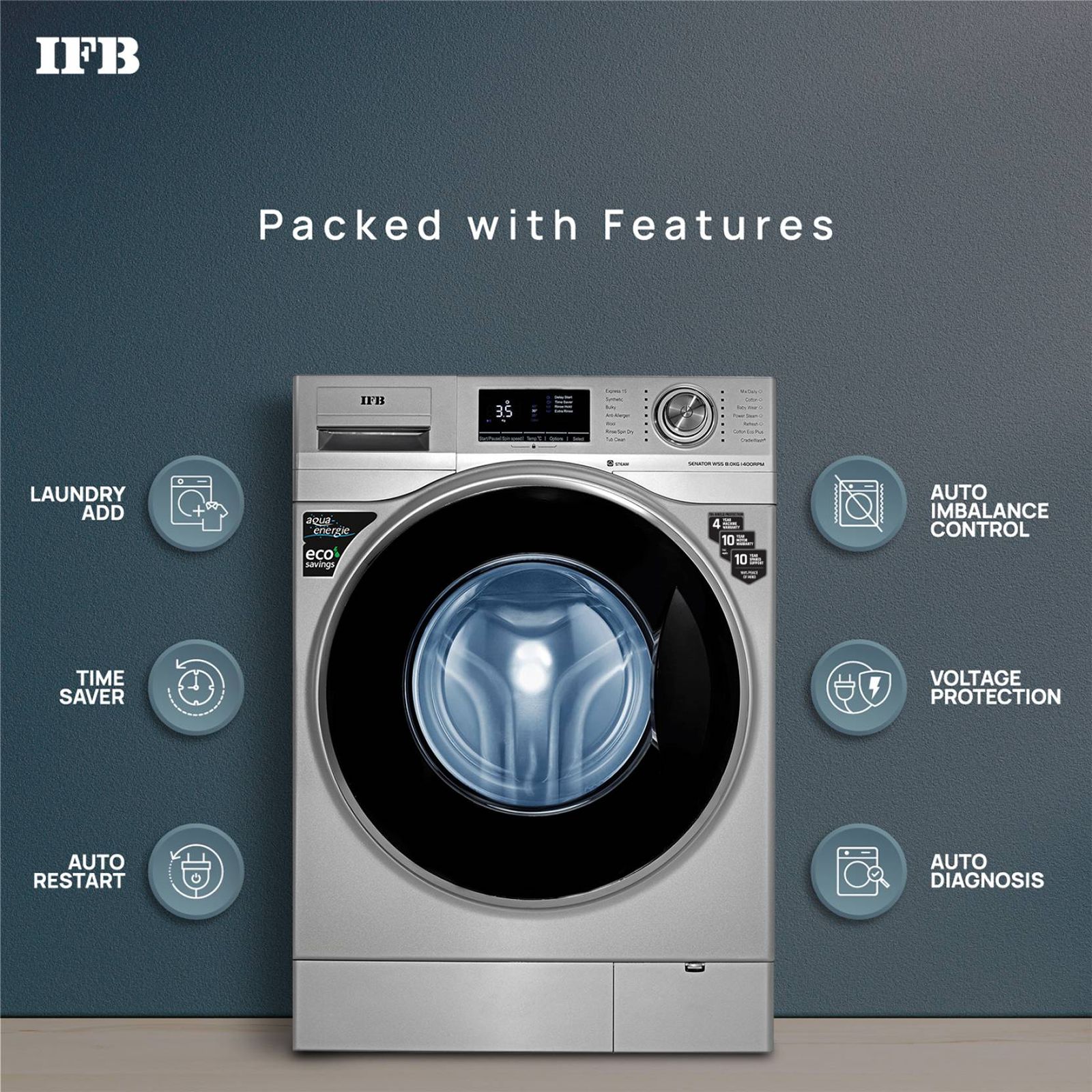 IFB 8 kg 5 Star Fully Automatic Front Load Washing Machine (Senator WSS STEAM, Steam Wash Technology, Silver)_17