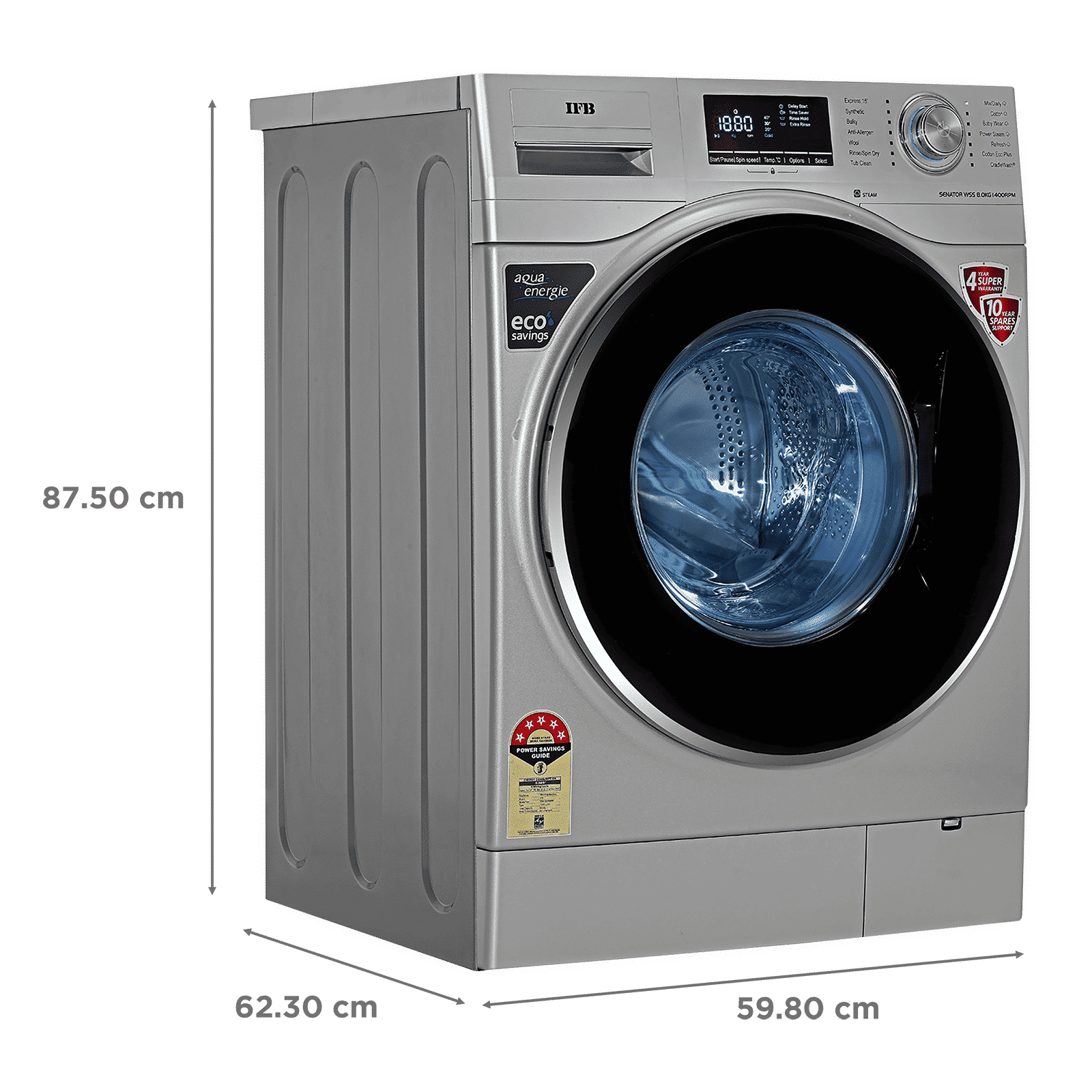 IFB 8 kg 5 Star Fully Automatic Front Load Washing Machine (Senator WSS STEAM, Steam Wash Technology, Silver)_3