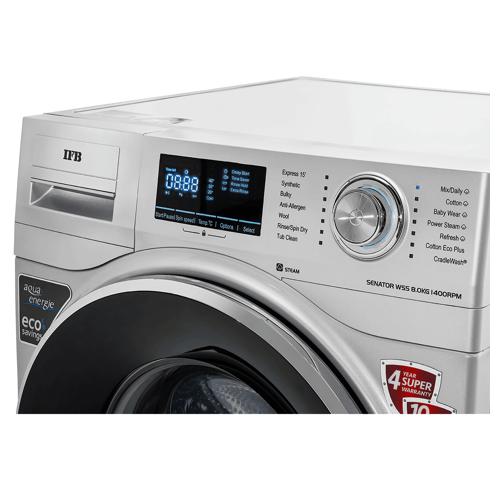 IFB 8 kg 5 Star Fully Automatic Front Load Washing Machine (Senator WSS STEAM, Steam Wash Technology, Silver)_4