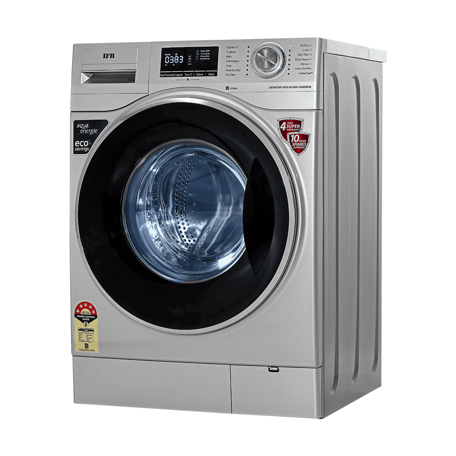 IFB 8 kg 5 Star Fully Automatic Front Load Washing Machine (Senator WSS STEAM, Steam Wash Technology, Silver)_6