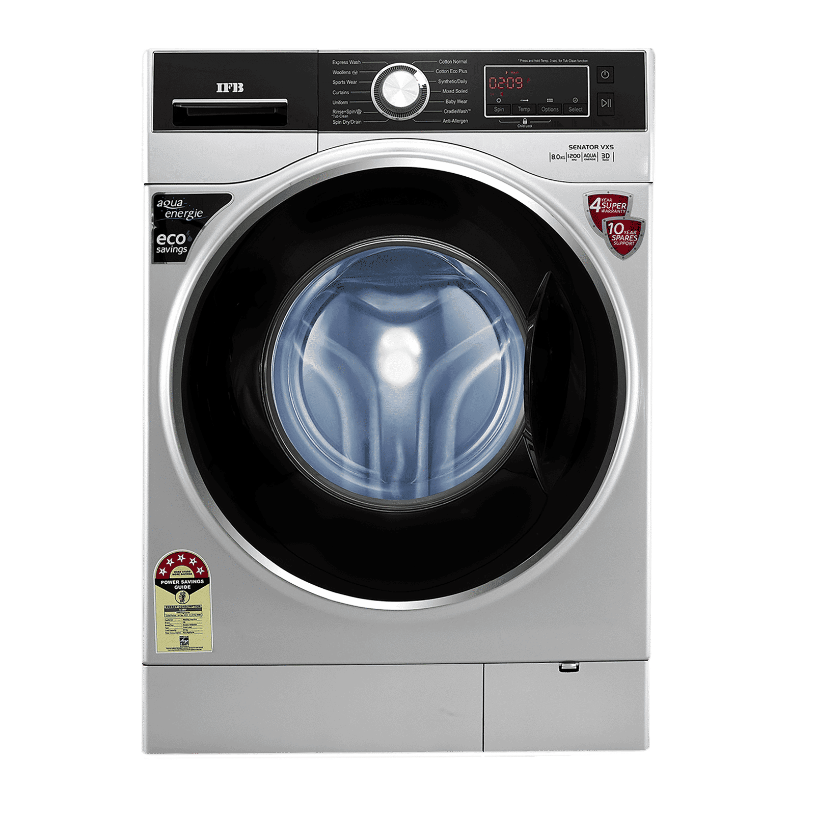 IFB 8 kg 5 Star Fully Automatic Front Load Washing Machine (Senator VXS 0812, Aqua Energie, Silver)_1