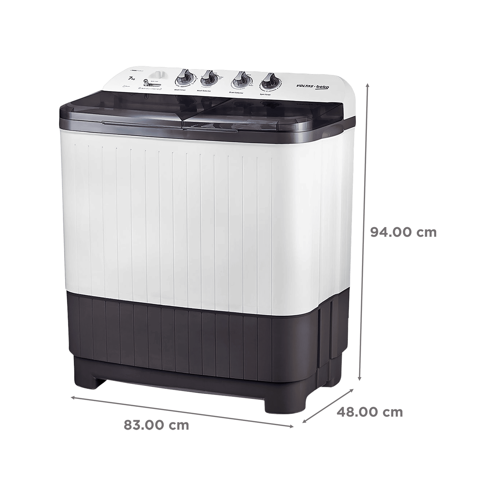 VOLTAS beko 7 kg 5 Star Semi Automatic Washing Machine with IPX4 Control Panel (WTT70DGRT, Grey)_3