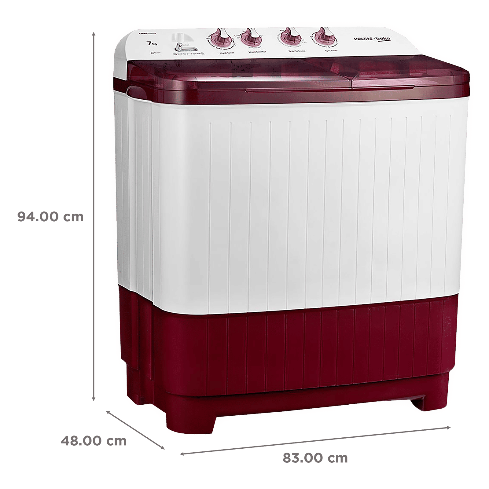 VOLTAS beko 7 kg 5 Star Semi Automatic Washing Machine with IPX4 Control Panel (WTT70DBRT, Burgundy)_3
