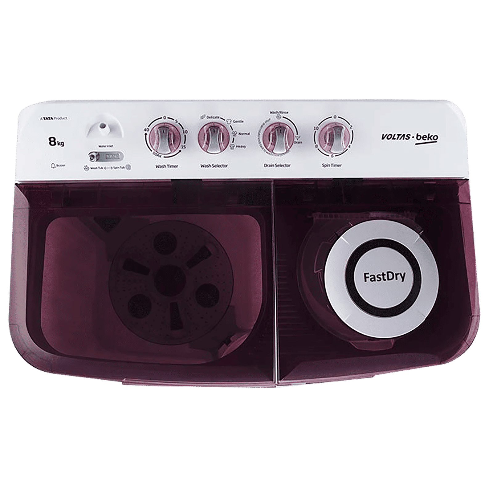 VOLTAS beko 8 kg 5 Star Semi Automatic Washing Machine with IPX4 Control Panel (WTT80DBRT, Burgundy) VOLTAS beko 8 kg 5 Star Semi Automatic Washing Machine with IPX4 Control Panel (WTT80DBRT, Burgundy)_4