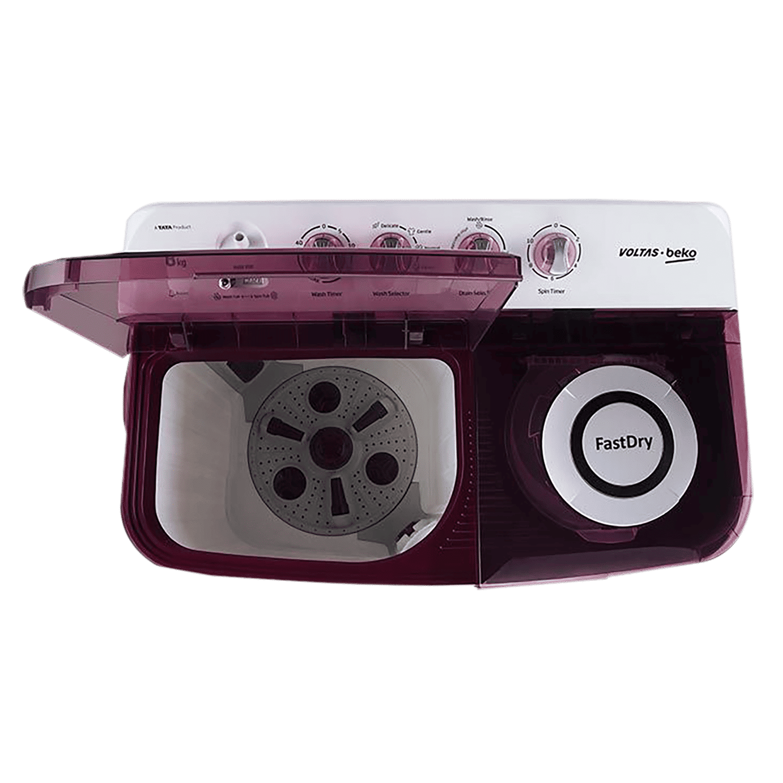 VOLTAS beko 8 kg 5 Star Semi Automatic Washing Machine with IPX4 Control Panel (WTT80DBRT, Burgundy) VOLTAS beko 8 kg 5 Star Semi Automatic Washing Machine with IPX4 Control Panel (WTT80DBRT, Burgundy)_7