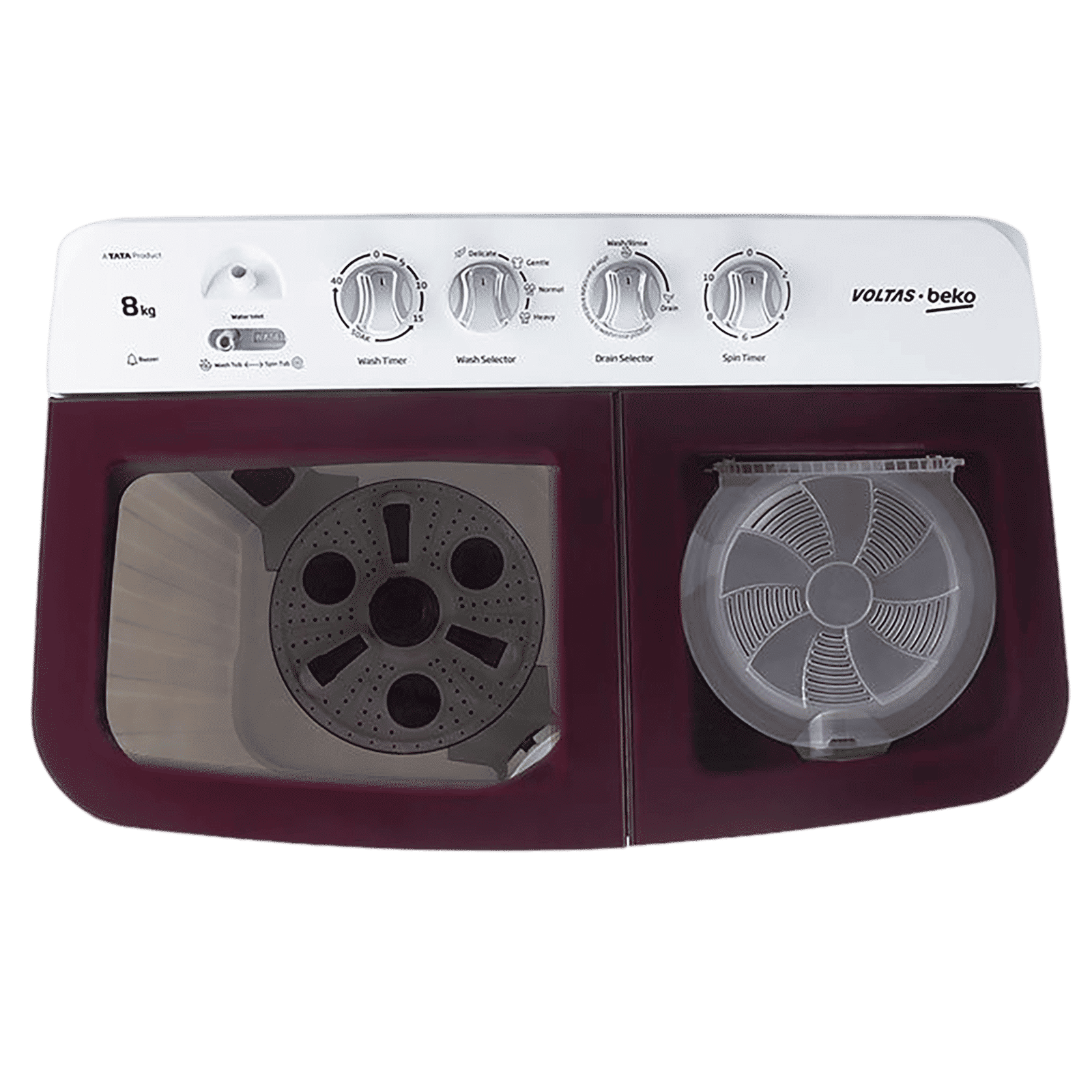 VOLTAS beko 8 kg 5 Star Semi Automatic Washing Machine with IPX4 Control Panel (WTT80DBRG, Burgundy) VOLTAS beko 8 kg 5 Star Semi Automatic Washing Machine with IPX4 Control Panel (WTT80DBRG, Burgundy)_4