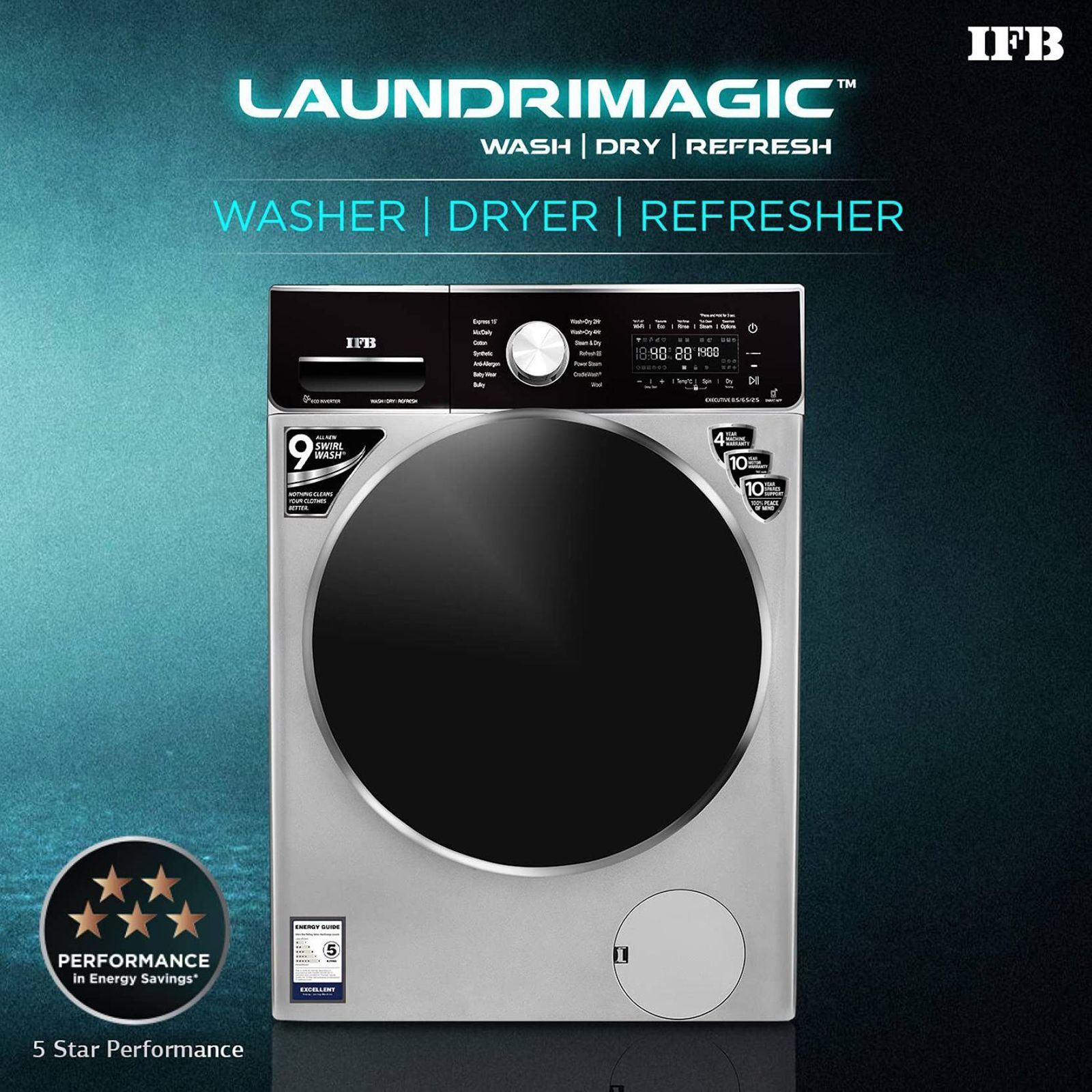 IFB 8.5/6.5 kg 5 Star Inverter Fully Automatic Front Load Washer Dryer (Executive ZXS, Power Steam Wash, Silver) IFB 8.5/6.5 kg 5 Star Inverter Fully Automatic Front Load Washer Dryer (Executive ZXS, Power Steam Wash, Silver)_13