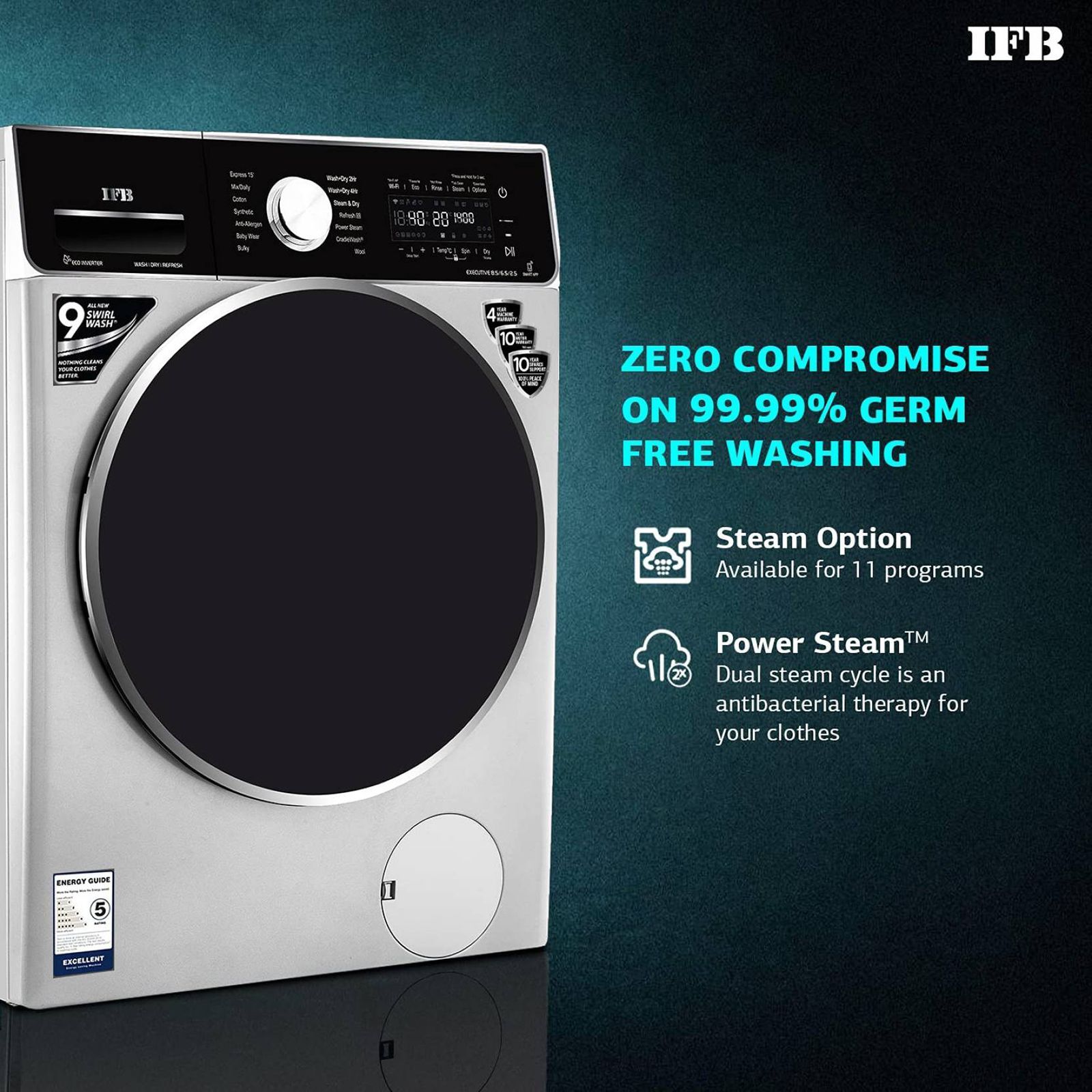 IFB 8.5/6.5 kg 5 Star Inverter Fully Automatic Front Load Washer Dryer (Executive ZXS, Power Steam Wash, Silver) IFB 8.5/6.5 kg 5 Star Inverter Fully Automatic Front Load Washer Dryer (Executive ZXS, Power Steam Wash, Silver)_14
