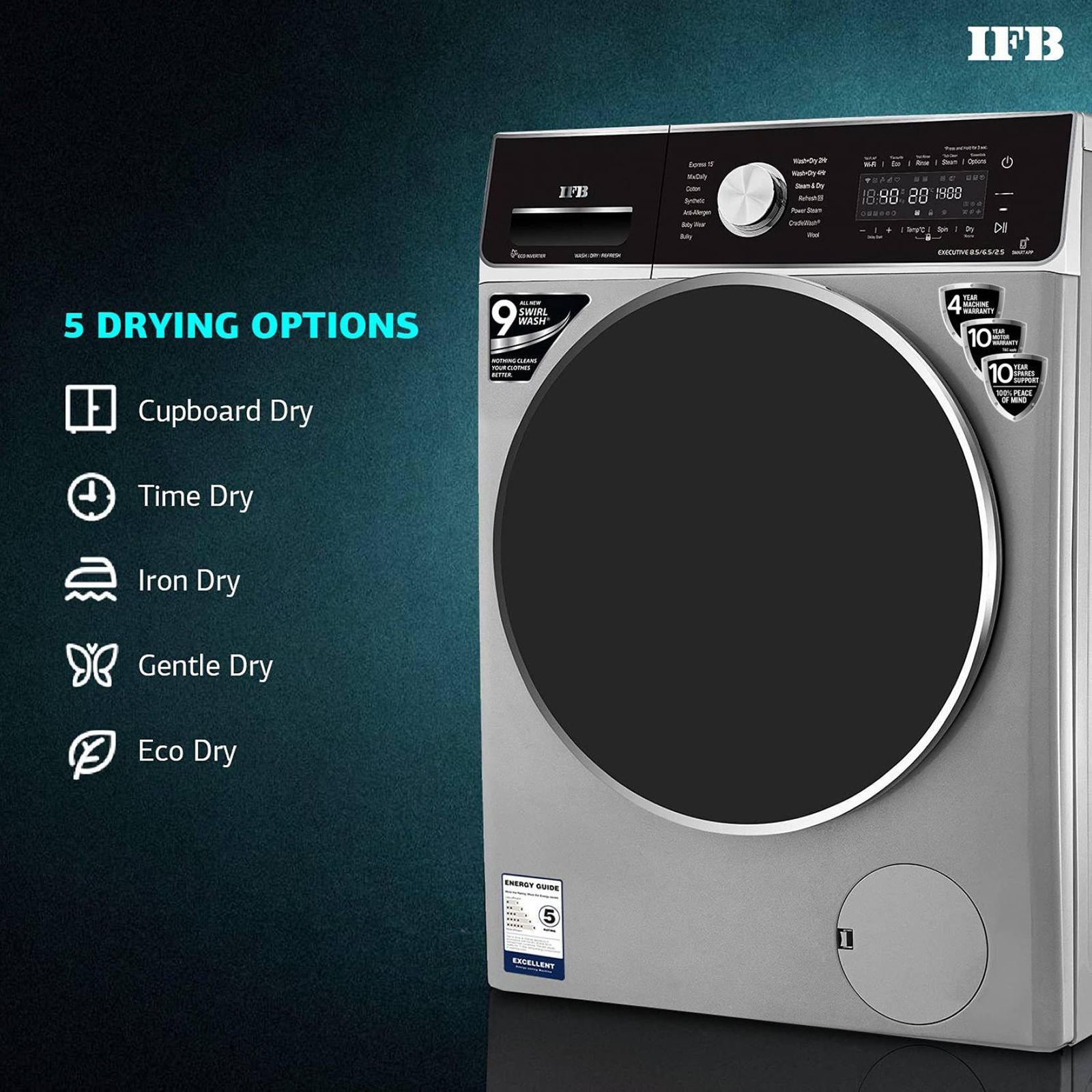 IFB 8.5/6.5 kg 5 Star Inverter Fully Automatic Front Load Washer Dryer (Executive ZXS, Power Steam Wash, Silver) IFB 8.5/6.5 kg 5 Star Inverter Fully Automatic Front Load Washer Dryer (Executive ZXS, Power Steam Wash, Silver)_17