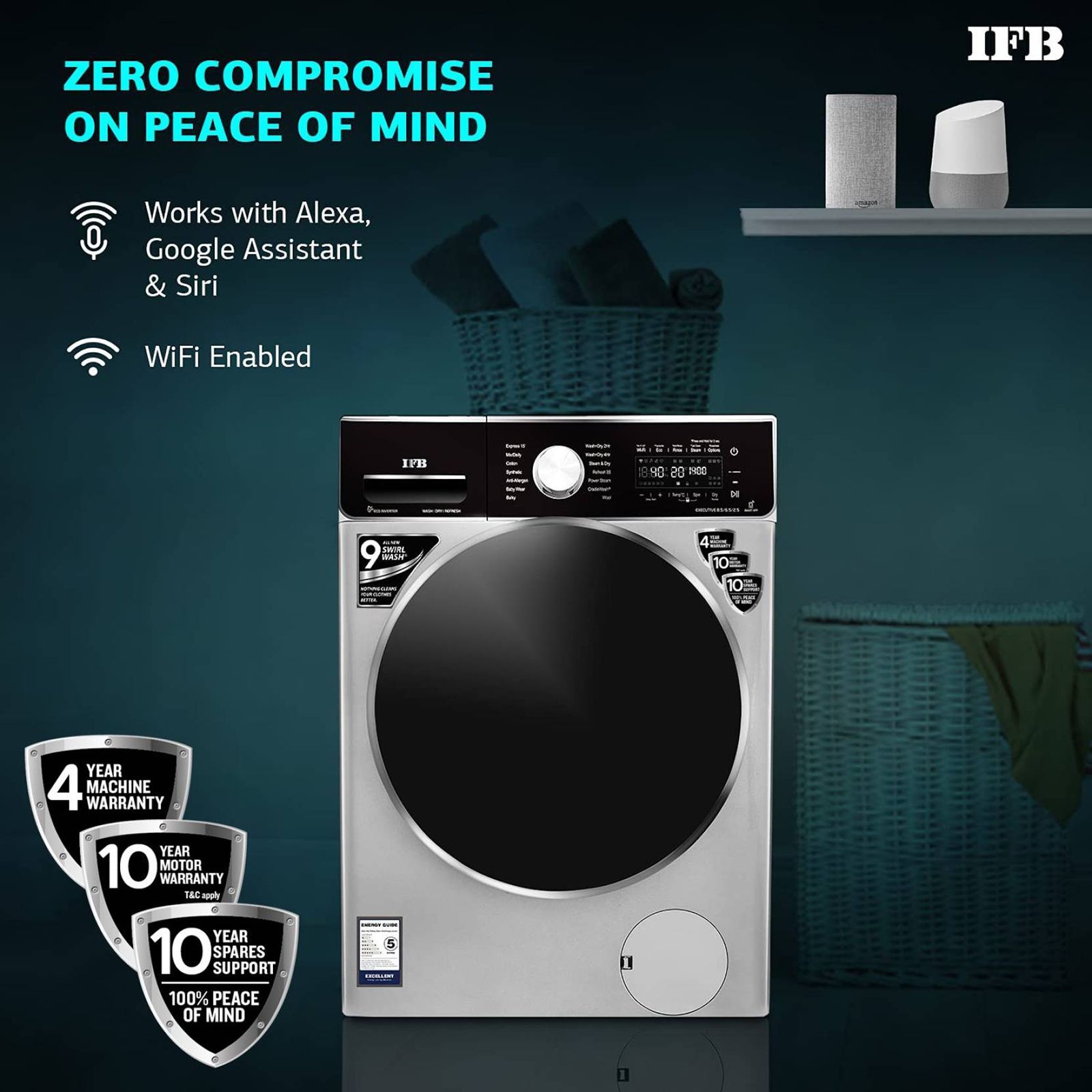 IFB 8.5/6.5 kg 5 Star Inverter Fully Automatic Front Load Washer Dryer (Executive ZXS, Power Steam Wash, Silver) IFB 8.5/6.5 kg 5 Star Inverter Fully Automatic Front Load Washer Dryer (Executive ZXS, Power Steam Wash, Silver)_20