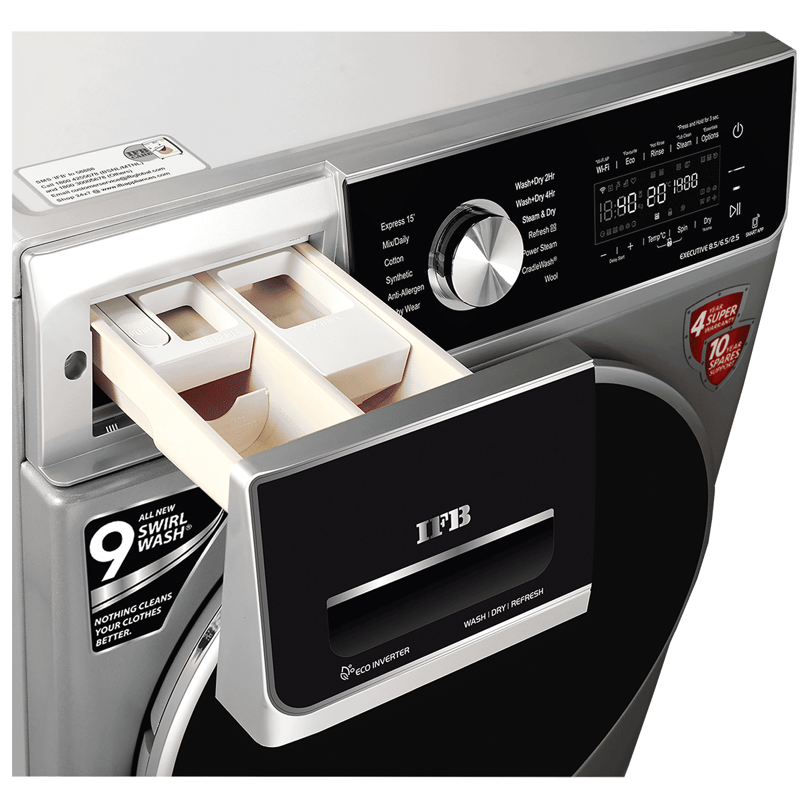 IFB 8.5/6.5 kg 5 Star Inverter Fully Automatic Front Load Washer Dryer (Executive ZXS, Power Steam Wash, Silver) IFB 8.5/6.5 kg 5 Star Inverter Fully Automatic Front Load Washer Dryer (Executive ZXS, Power Steam Wash, Silver)_9