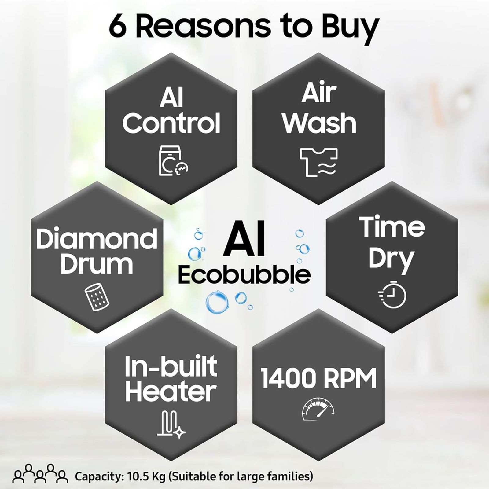 SAMSUNG 10.5/7 kg Inverter Fully Automatic Front Load Washer Dryer (WD10T704DBX/TL, AI Control Display, Inox) SAMSUNG 10.5/7 kg Inverter Fully Automatic Front Load Washer Dryer (WD10T704DBX/TL, AI Control Display, Inox)_14