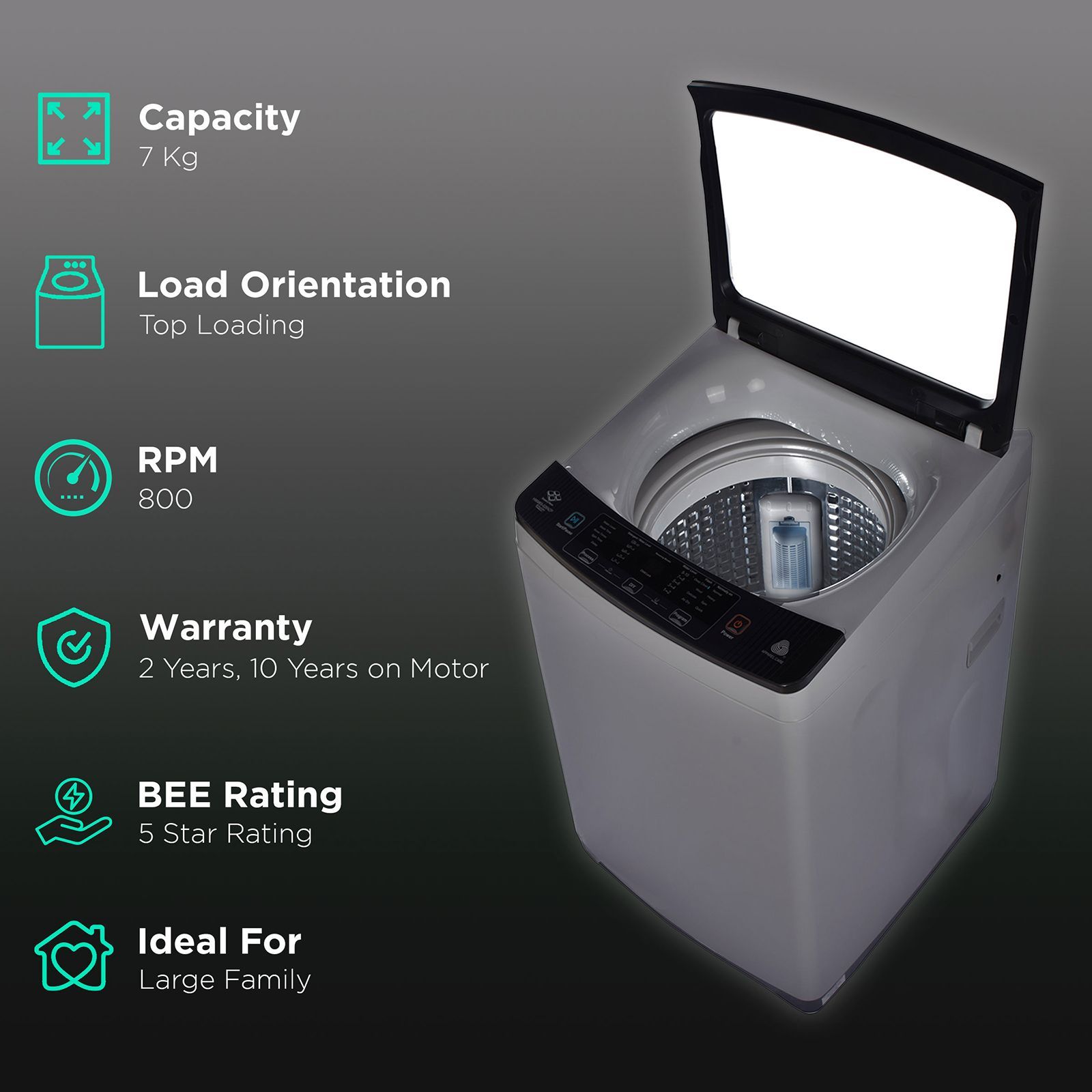 Haier 7 kg 5 Star Fully Automatic Top Load Washing Machine (826 Series, HWM70-826DNZP, NZP Technology, Titanium Silver Grey) Haier 7 kg 5 Star Fully Automatic Top Load Washing Machine (826 Series, HWM70-826DNZP, NZP Technology, Titanium Silver Grey)_2