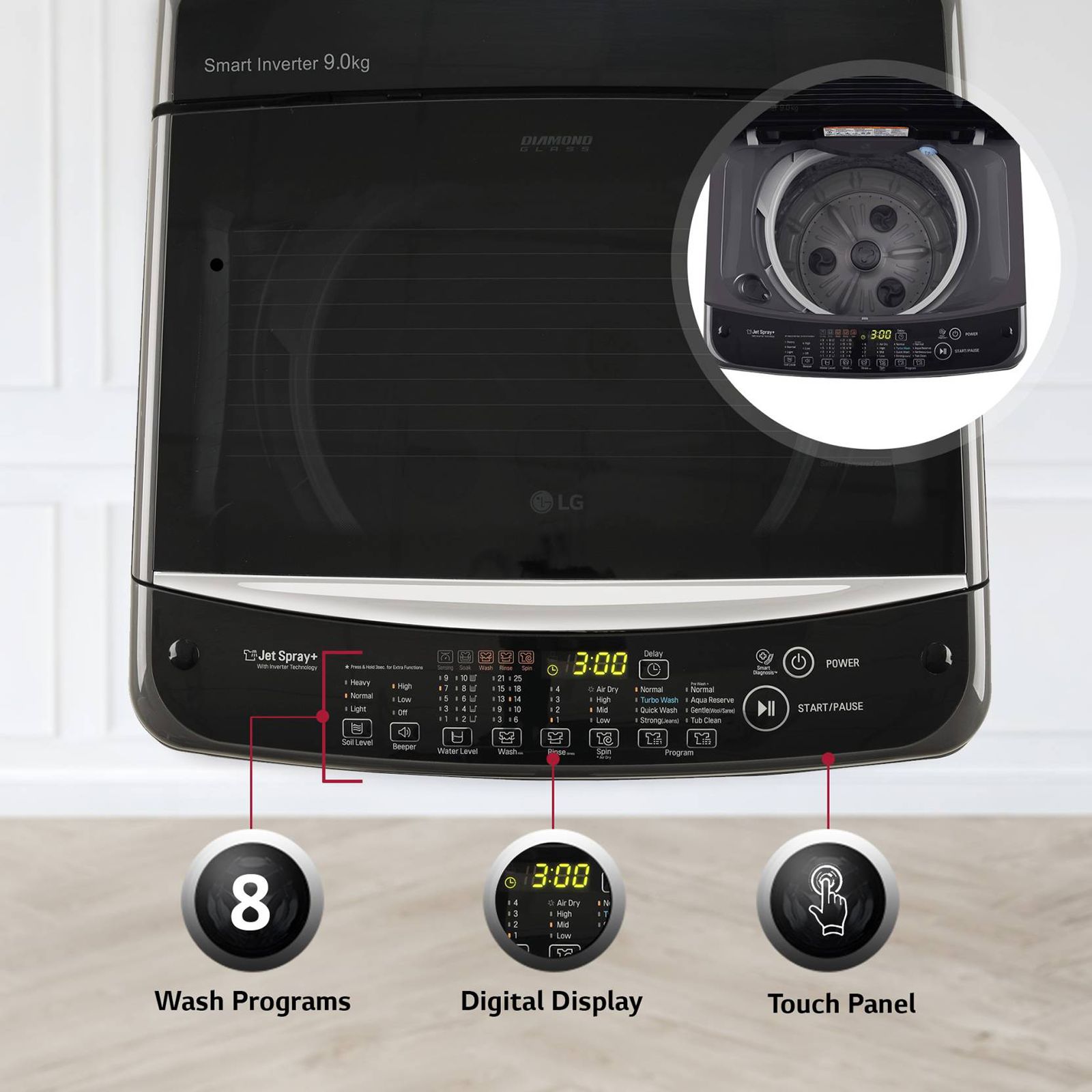 LG 9 kg 5 Star Inverter Fully Automatic Top Load Washing Machine (T90SJMB1Z.ABMQEIL, Smart Inverter Technology, Middle Black)_15