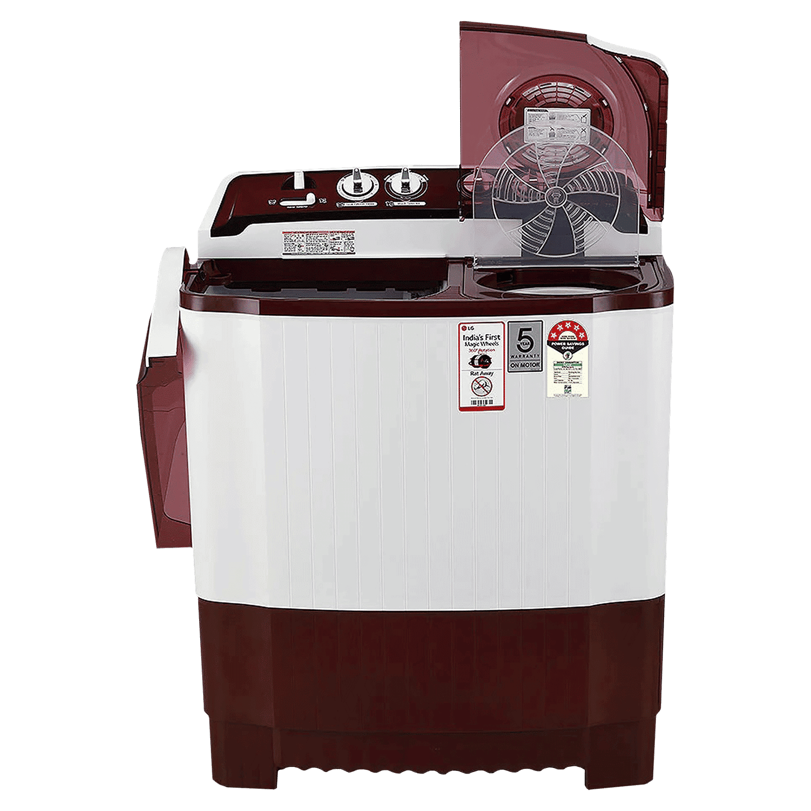 LG 8 kg 5 Star Semi Automatic Washing Machine with Lint Filter (P8035SRAZ.ABGQEIL, Burgundy)_10