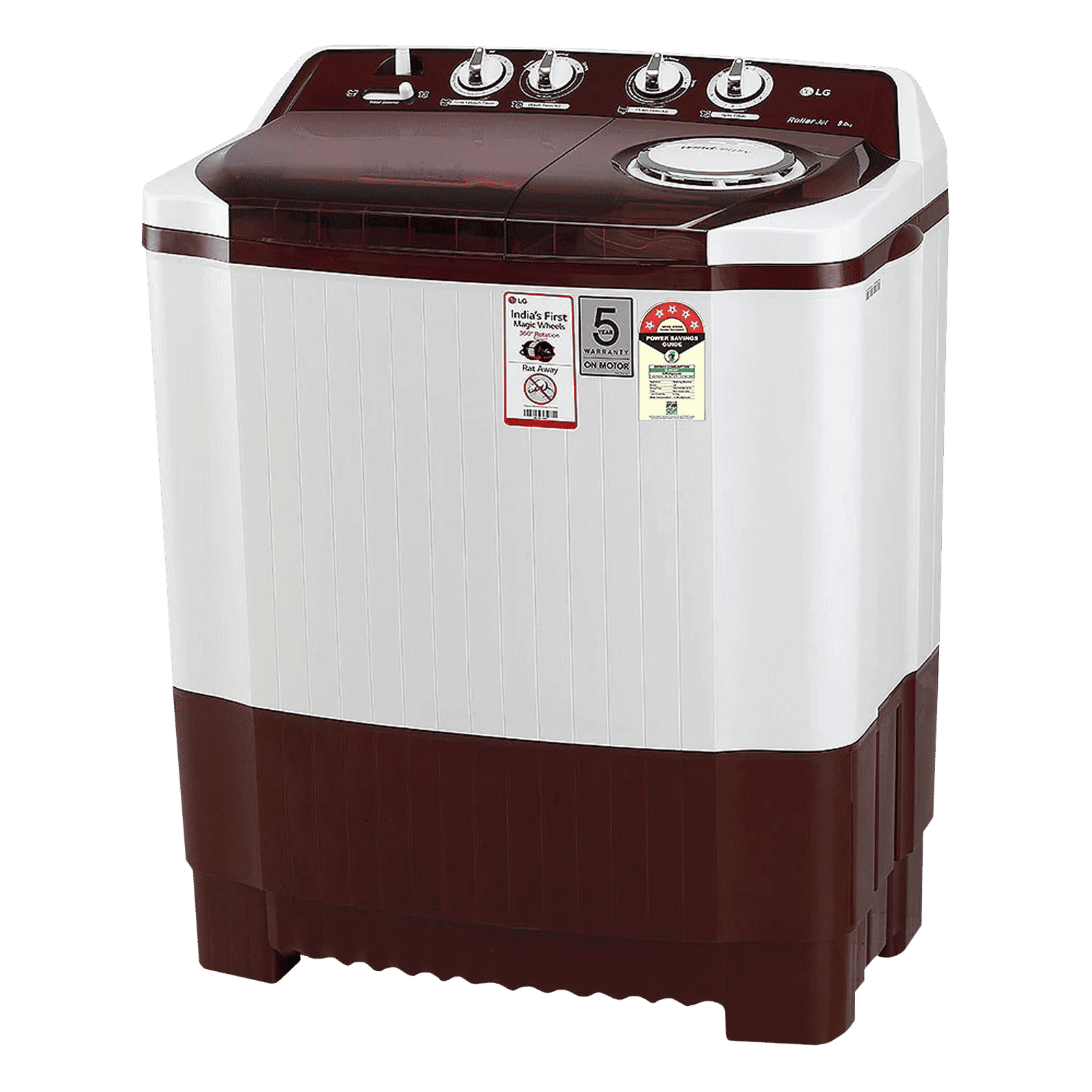 LG 8 kg 5 Star Semi Automatic Washing Machine with Lint Filter (P8035SRAZ.ABGQEIL, Burgundy)_6