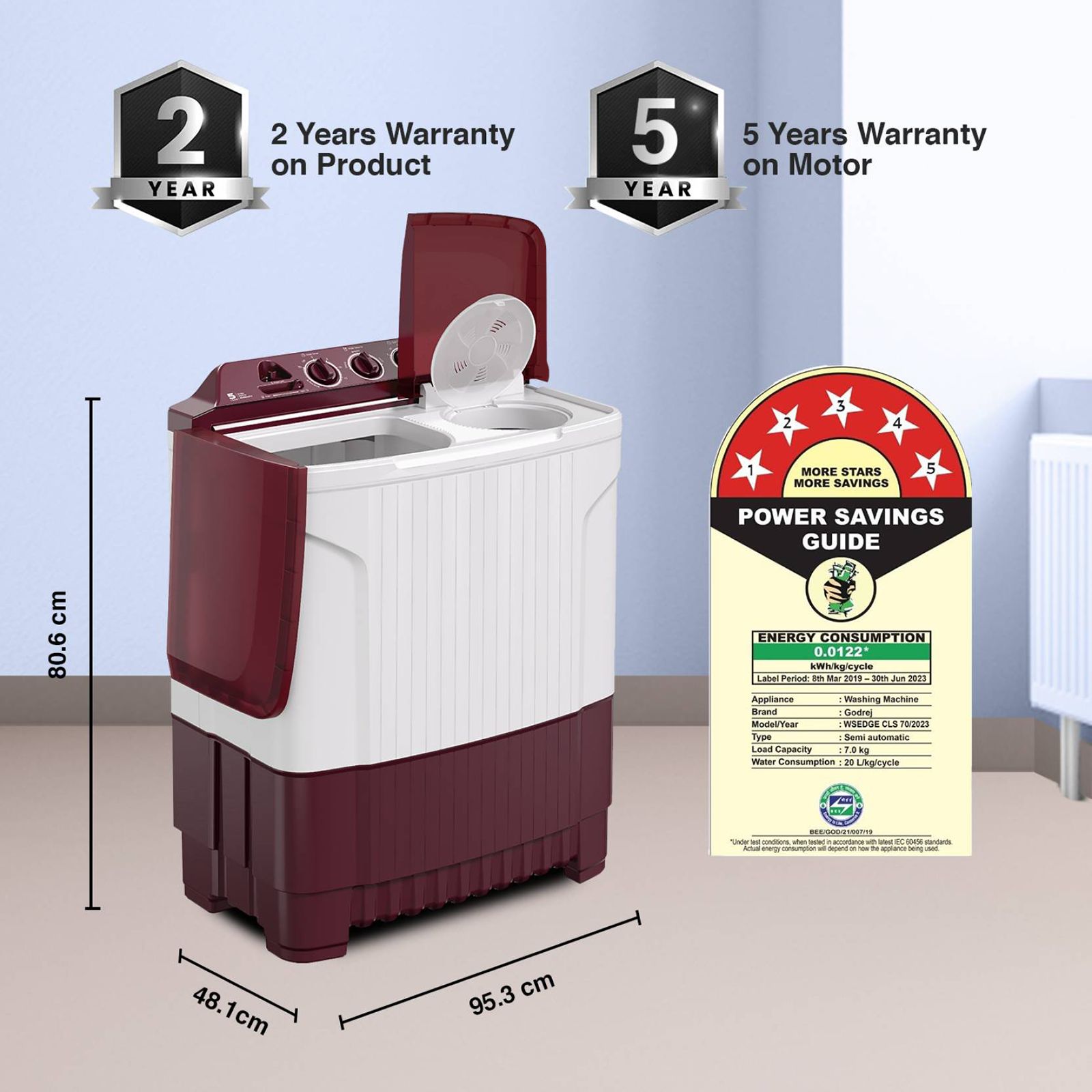 Godrej 7.2 kg 5 Star Semi Automatic Washing Machine with Magic Filter (Edge, WS EDGE CLS 7.2 WN, Wine Red)_13
