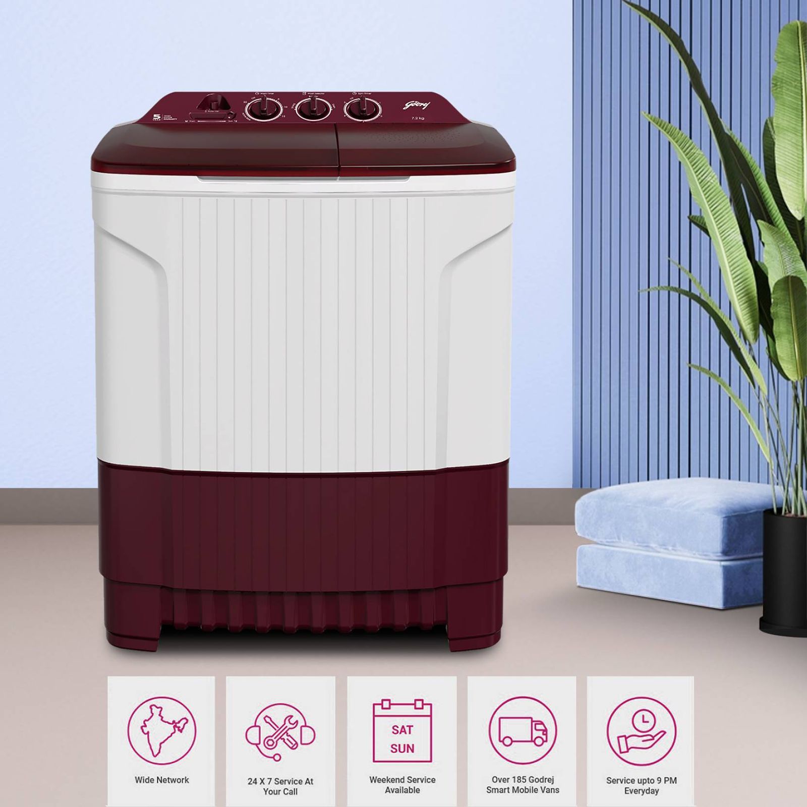 Godrej 7.2 kg 5 Star Semi Automatic Washing Machine with Magic Filter (Edge, WS EDGE CLS 7.2 WN, Wine Red)_14
