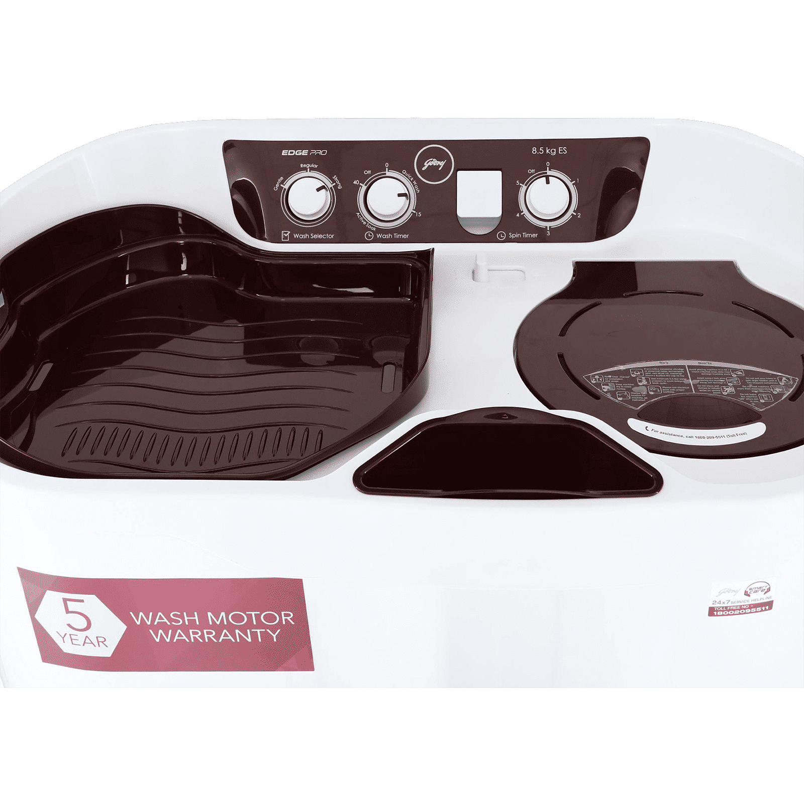 Godrej 8.5 kg 5 Star Semi Automatic Washing Machine with Spin Shower (Edge Pro, WS EDGEPRO 850 ES, Wine Red)_18