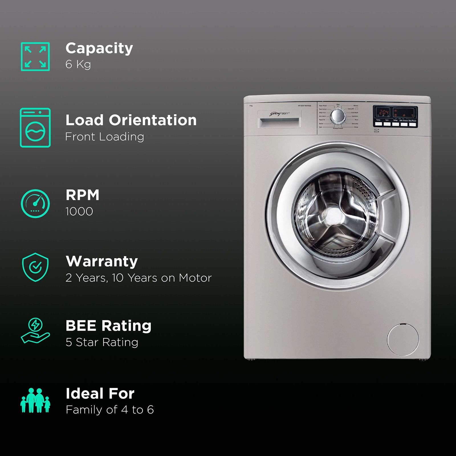 Godrej 6 kg 5 Star Fully Automatic Front Load Washing Machine (Eon, WF EON 6010 PAEC S, Overflow Protection System, Silver) Godrej 6 kg 5 Star Fully Automatic Front Load Washing Machine (Eon, WF EON 6010 PAEC S, Overflow Protection System, Silver)_2