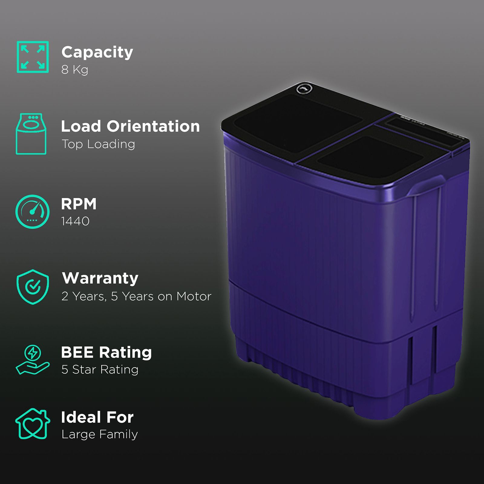 Godrej 8 kg 5 Star Semi Automatic Washing Machine with PowerMax Wash Motor (Edge Ultima Steelnox, WS EDGE ULTS 80 5.0 DB2M CSBL, Crystal Blue)_2