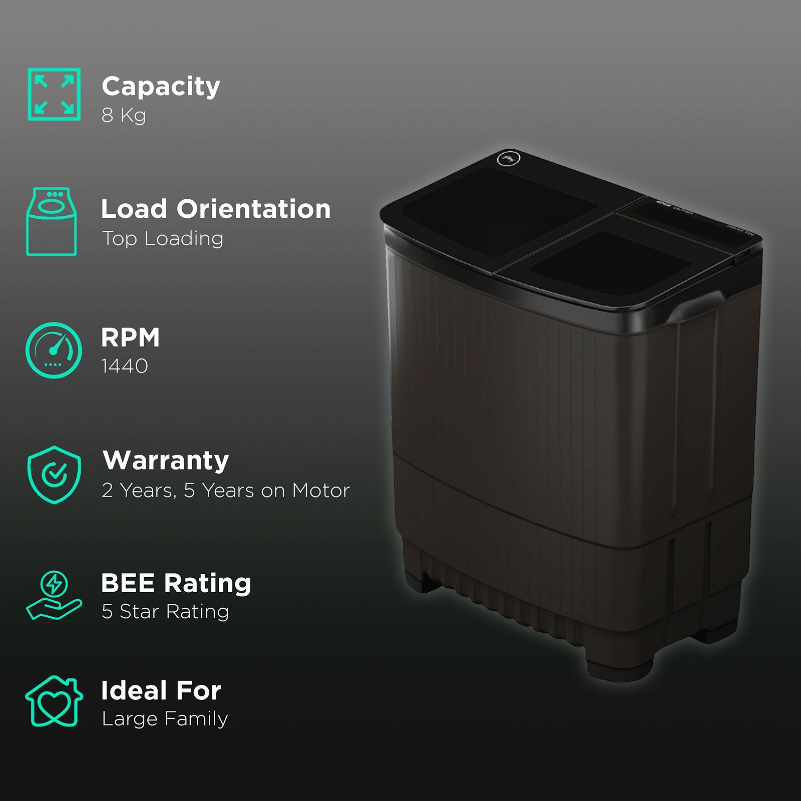 Godrej 8 kg 5 Star Semi Automatic Washing Machine with PowerMax Wash Motor (Edge Ultima Steelnox, WS EDGE ULTS 80 5.0 DB2M CSGR, Crystal Grey)_2