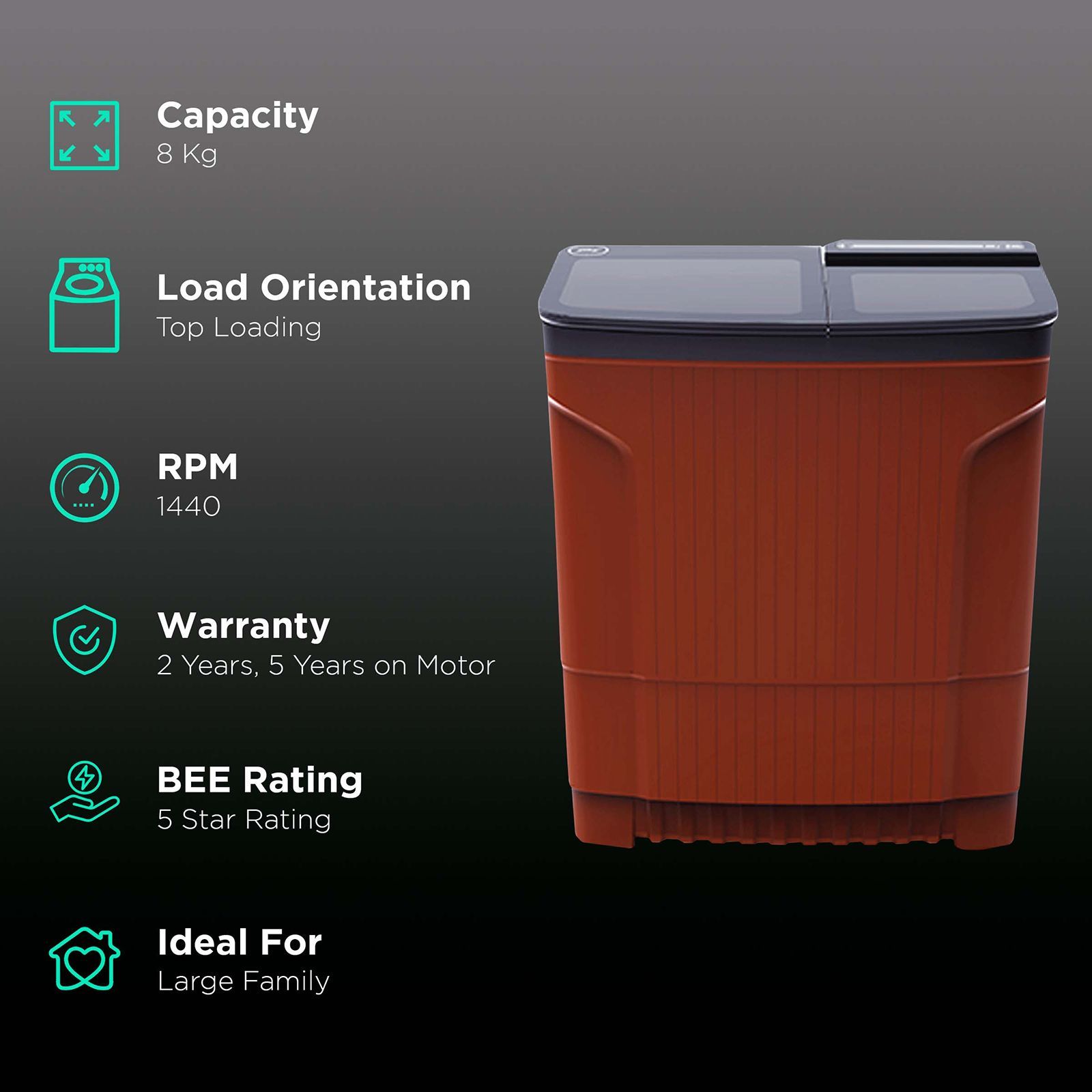 Godrej 8 kg 5 Star Semi Automatic Washing Machine with PowerMax Wash Motor (Edge Ultima, WS EDGE ULT 80 5.0 DB2M CSRD, Crystal Red) Godrej 8 kg 5 Star Semi Automatic Washing Machine with PowerMax Wash Motor (Edge Ultima, WS EDGE ULT 80 5.0 DB2M CSRD, Crystal Red)_2