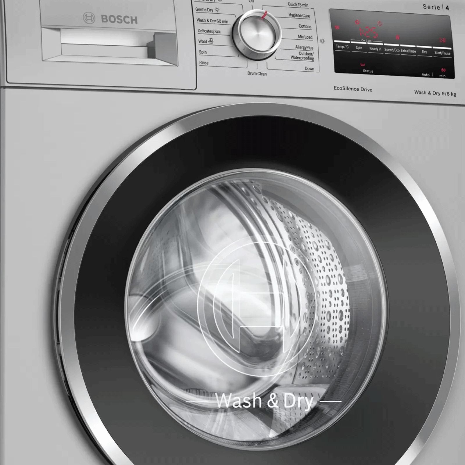 BOSCH 9/6 kg 5 Star Inverter Fully Automatic Front Load Washer Dryer (Series 4, WNA14408IN, Anti-Vibration Side Panel, Silver)_8