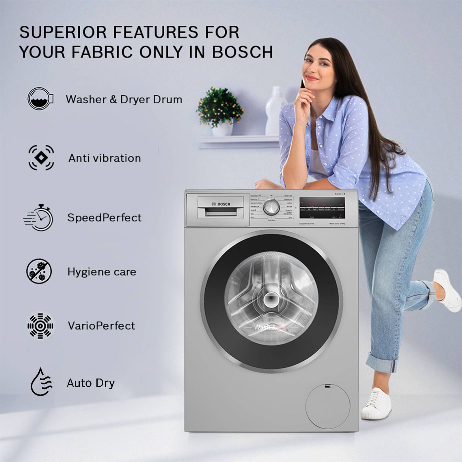 BOSCH 9/6 kg 5 Star Inverter Fully Automatic Front Load Washer Dryer (Series 4, WNA14408IN, Anti-Vibration Side Panel, Silver)_12