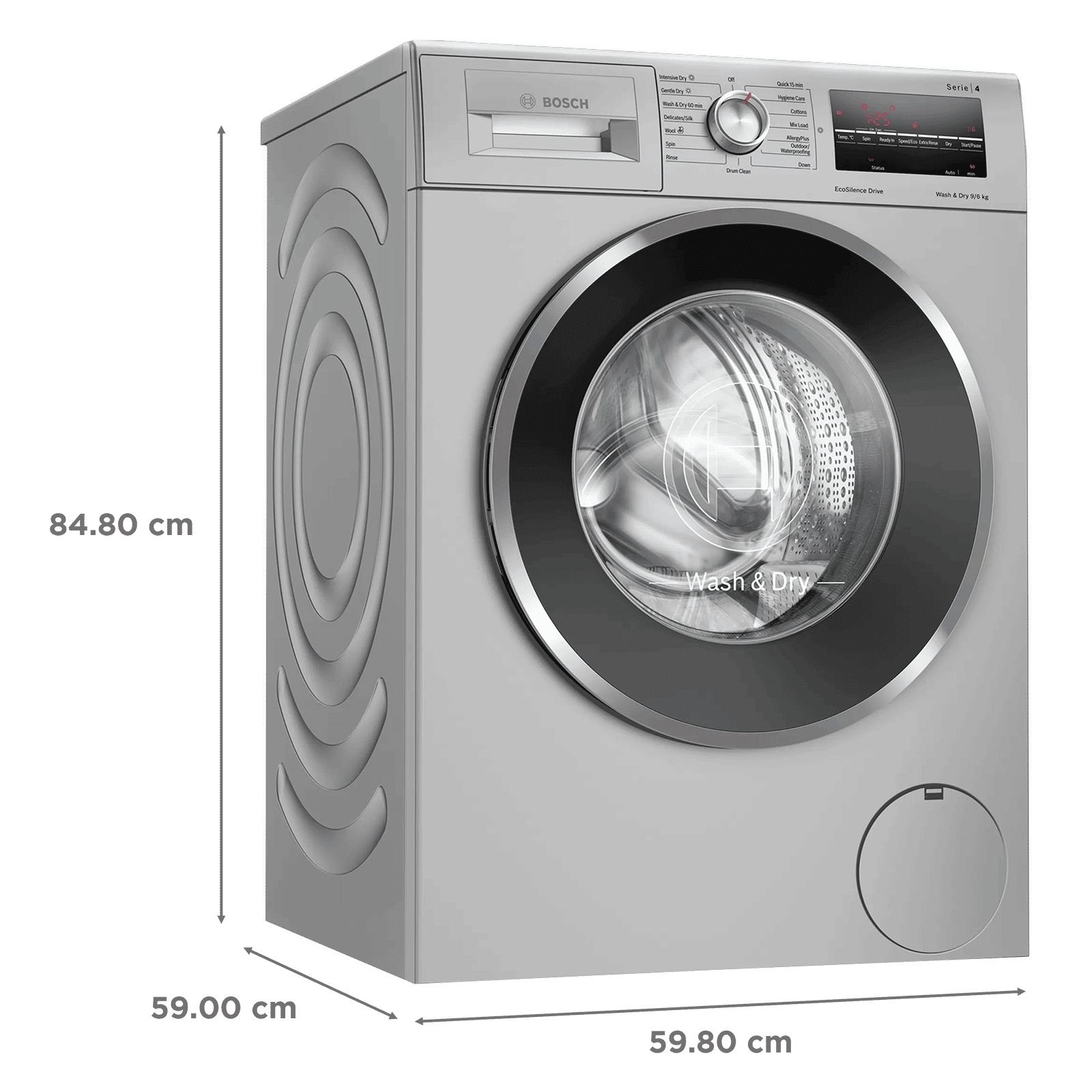 BOSCH 9/6 kg 5 Star Inverter Fully Automatic Front Load Washer Dryer (Series 4, WNA14408IN, Anti-Vibration Side Panel, Silver)_3