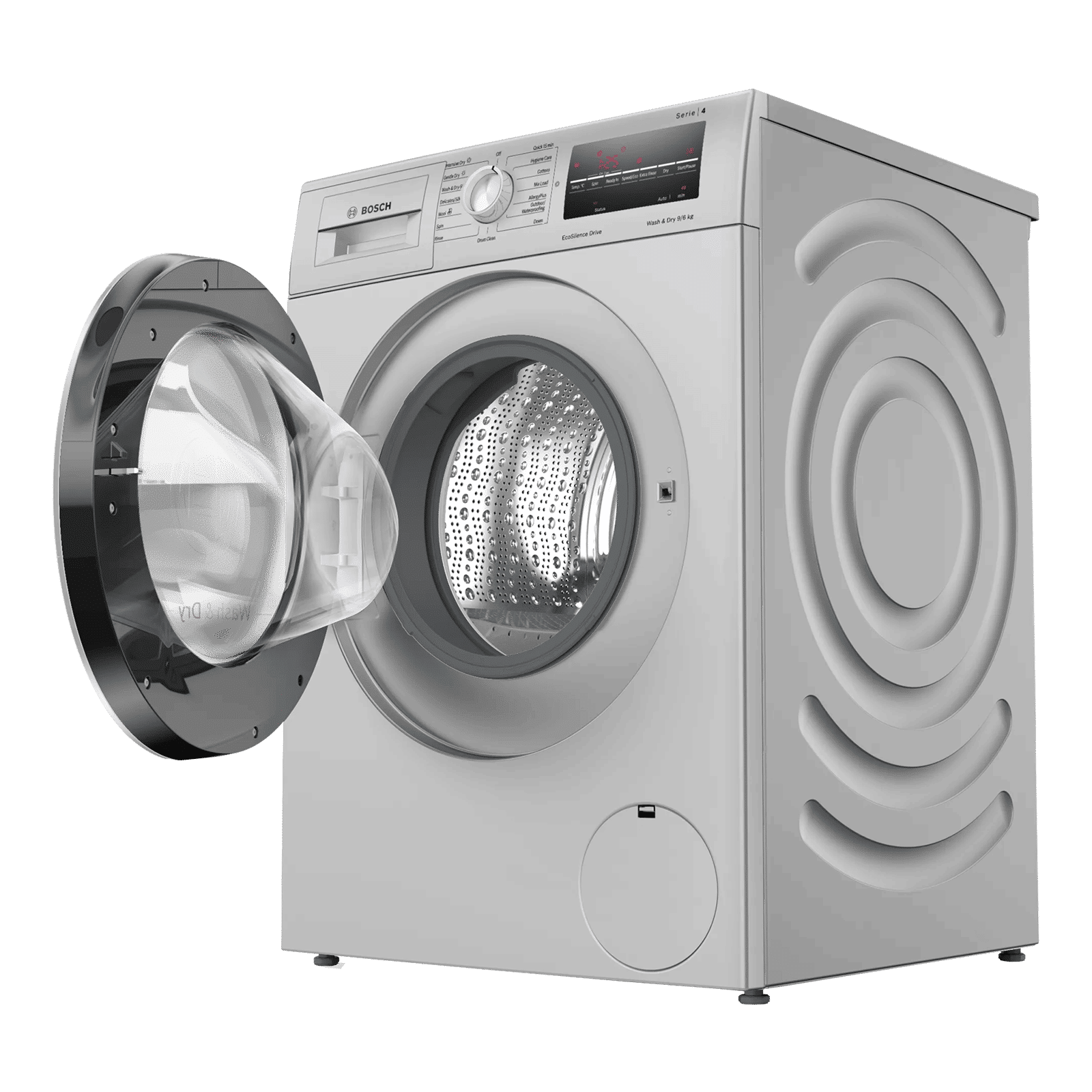 BOSCH 9/6 kg 5 Star Inverter Fully Automatic Front Load Washer Dryer (Series 4, WNA14408IN, Anti-Vibration Side Panel, Silver)_6