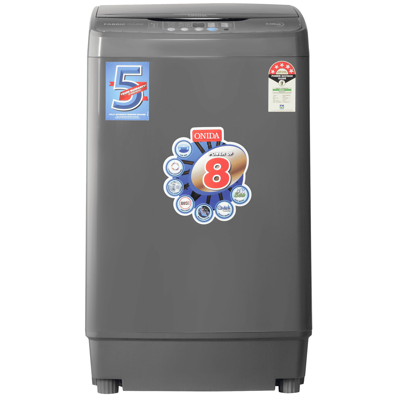 ONIDA 7 kg 5 Star Fully Automatic Top Load Washing Machine (T70FGD, Crystal Drum Technology, Grey)_1