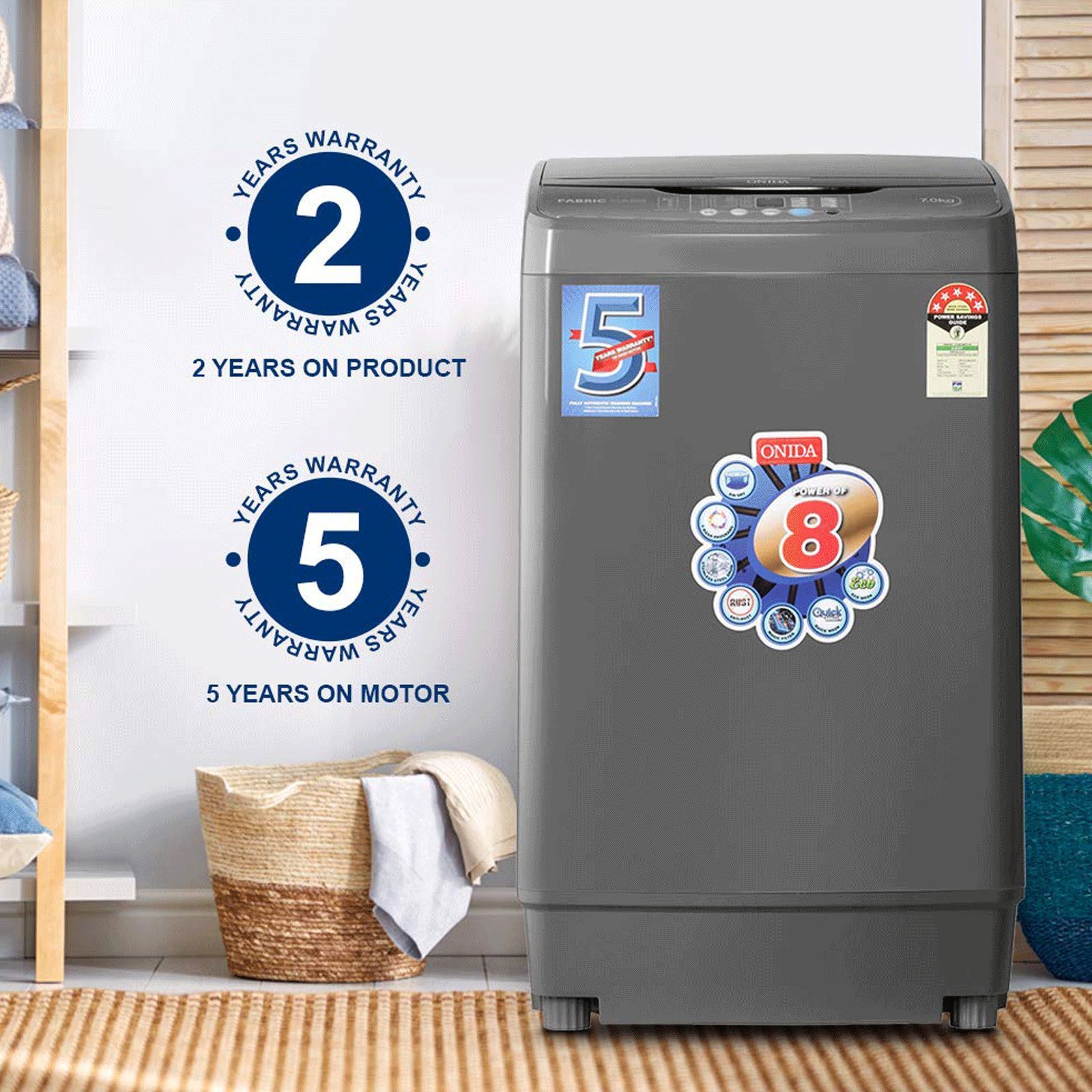 ONIDA 7 kg 5 Star Fully Automatic Top Load Washing Machine (T70FGD, Crystal Drum Technology, Grey)_11