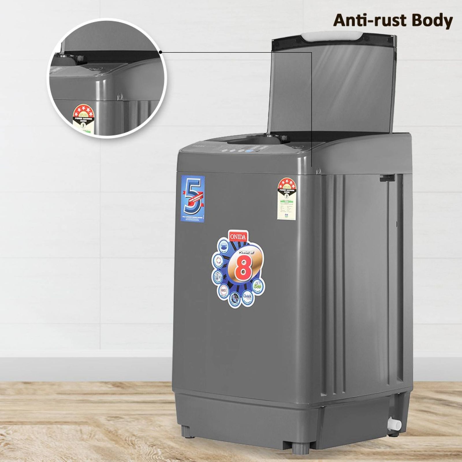 ONIDA 7 kg 5 Star Fully Automatic Top Load Washing Machine (T70FGD, Crystal Drum Technology, Grey)_16